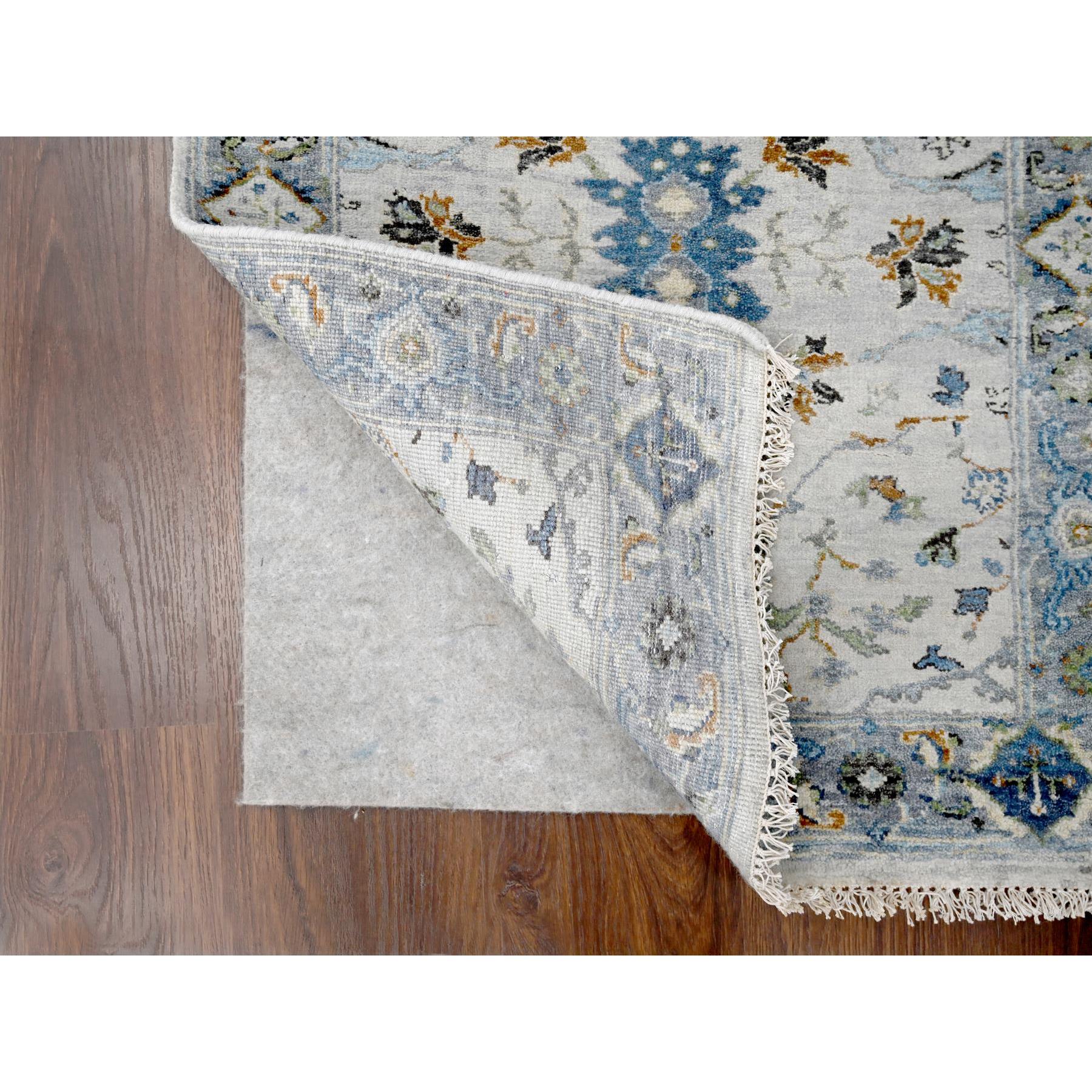2'5"x7'9" Pearl White, Denser Weave, Oushak with Floral Motifs, Pure Wool, Hand Knotted, Runner, Oriental Rug Sh10088