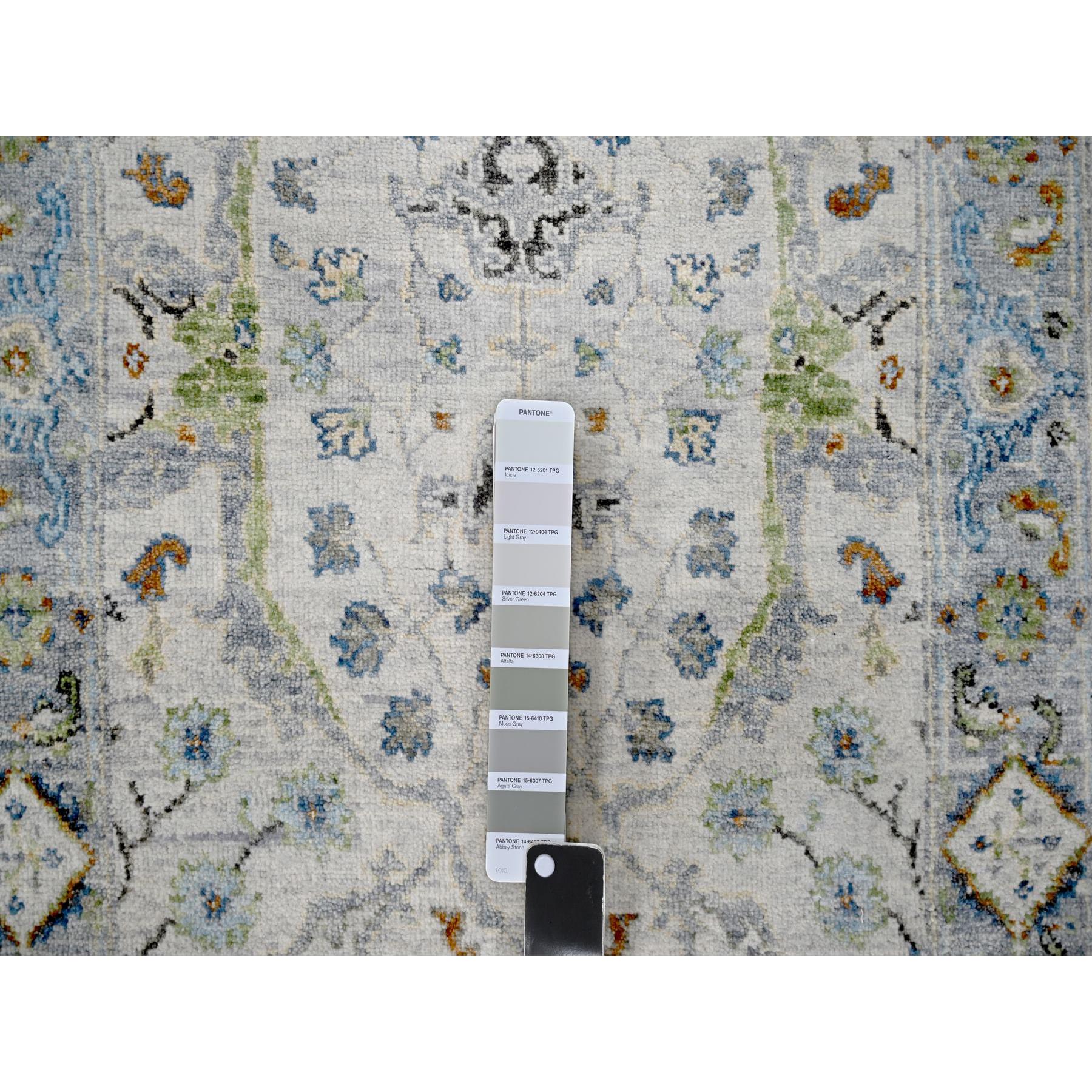 2'5"x7'9" Pearl White, Denser Weave, Oushak with Floral Motifs, Pure Wool, Hand Knotted, Runner, Oriental Rug Sh10088