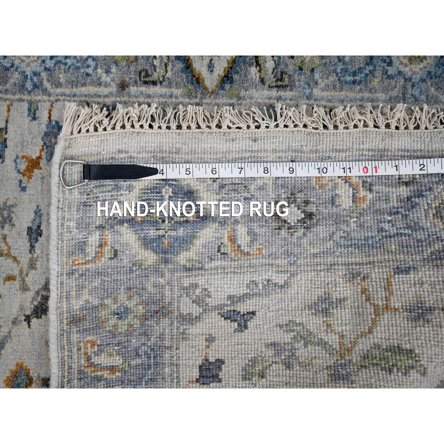 2'5"x7'9" Pearl White, Denser Weave, Oushak with Floral Motifs, Pure Wool, Hand Knotted, Runner, Oriental Rug Sh10088