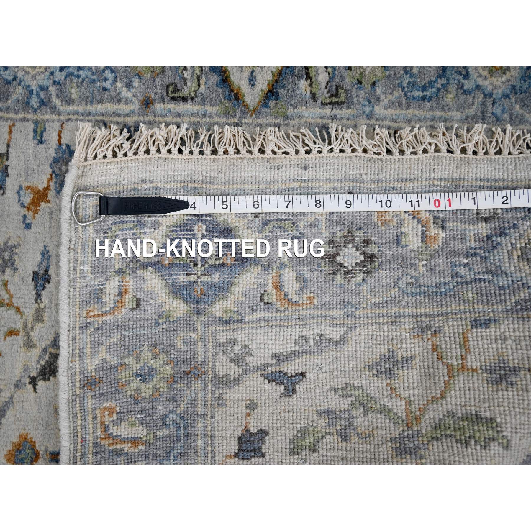 2'5"x7'9" Cotton White, Hand Knotted, Denser Weave, Oushak with Floral Motifs, Natural Wool, Runner, Oriental Rug Sh10089