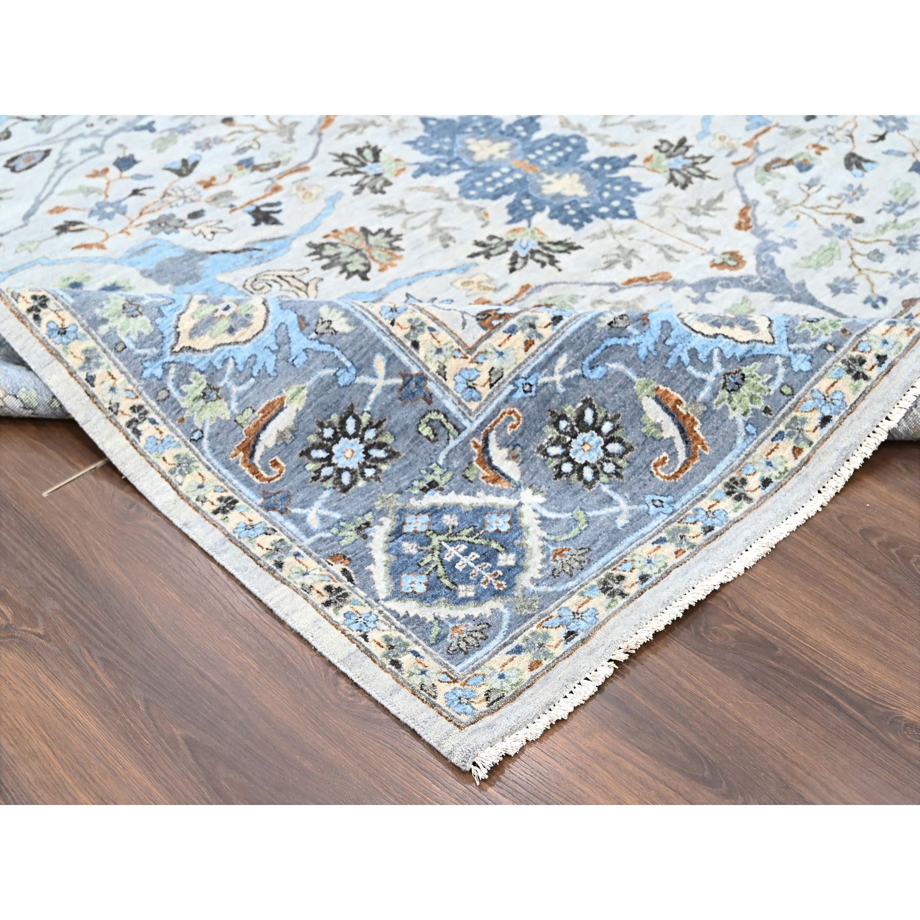 8'10"x16' Pearl White, Oushak with Floral Motifs, Denser Weave, Hand Knotted, Natural Wool, Wide Gallery Size, Oriental Rug Sh10092