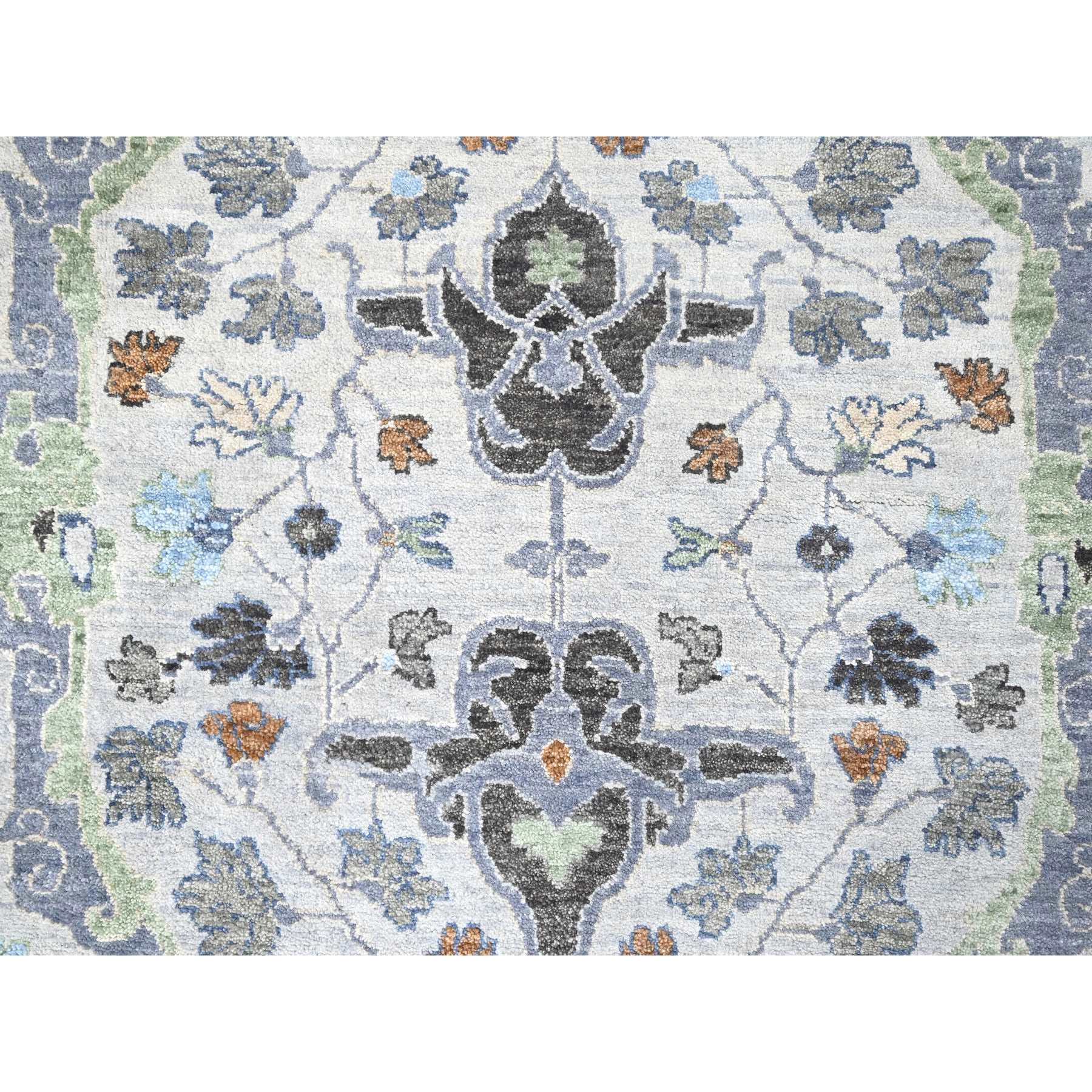8'10"x16' Pearl White, Oushak with Floral Motifs, Denser Weave, Hand Knotted, Natural Wool, Wide Gallery Size, Oriental Rug Sh10092