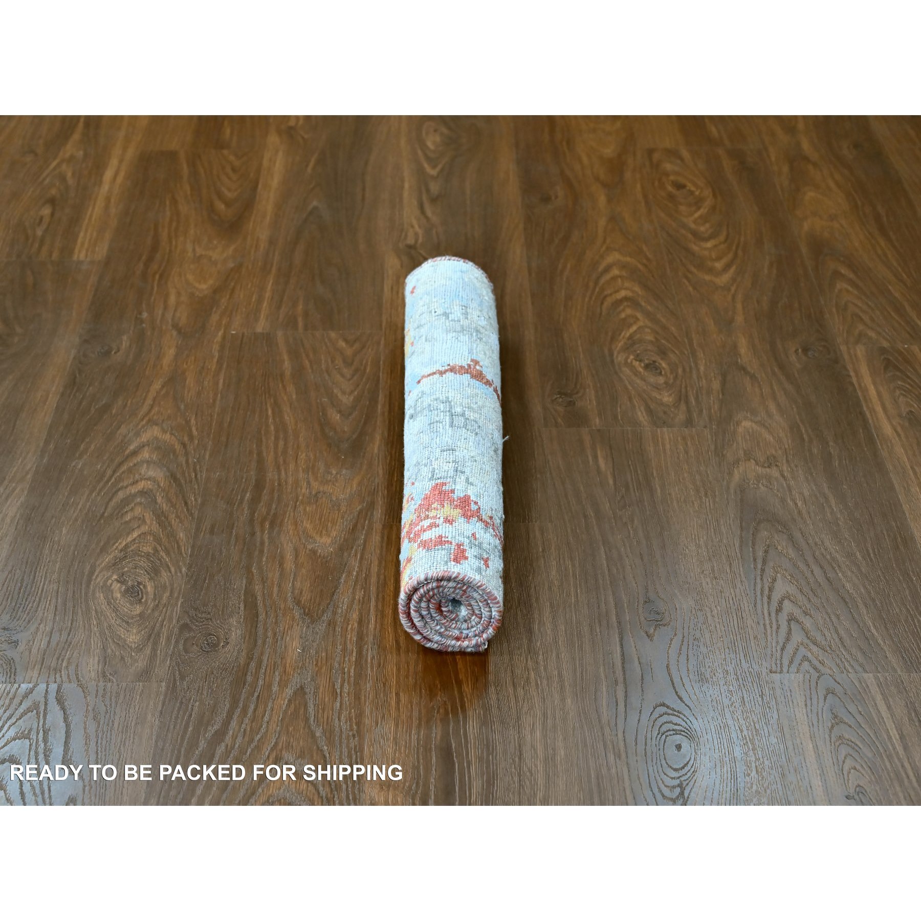 2'x3' Burnt Orange with Coin Gray, Wool and Silk, Abstract with Fire Mosaic Design, Hand Knotted, Mat, Oriental Rug Sh10103