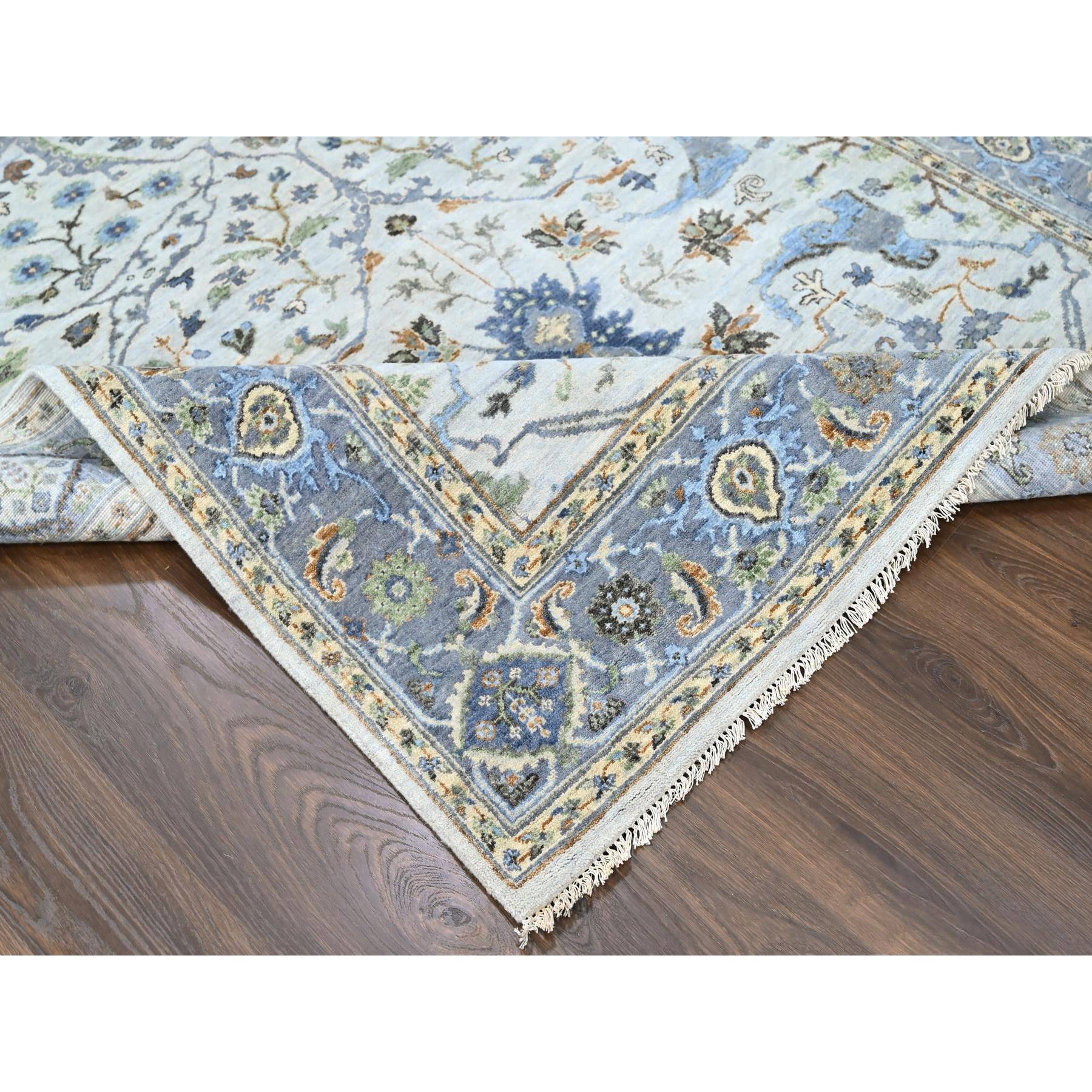 5'9"x11'10" Pearl White, Oushak with Floral Motifs, Pure Wool, Hand Knotted, Denser Weave, Gallery Size Wide Runner, Oriental Rug Sh10108