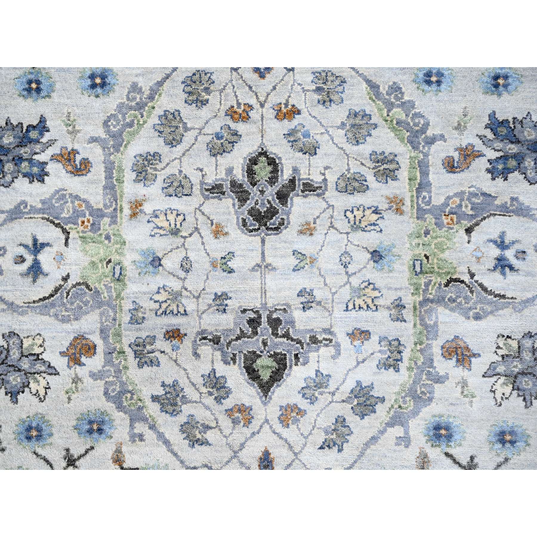 5'9"x11'10" Pearl White, Oushak with Floral Motifs, Pure Wool, Hand Knotted, Denser Weave, Gallery Size Wide Runner, Oriental Rug Sh10108