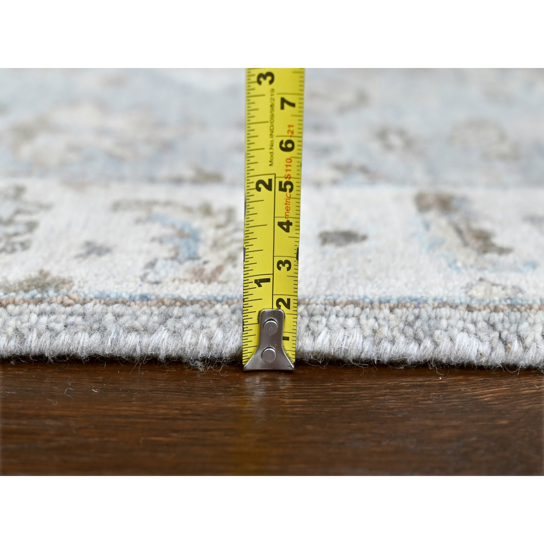 2'9"x21'9" Cloud Gray Karajeh Design with Tribal Medallions, Hand Knotted, 100% Wool, Natural Dyes, XL Runner, Oriental Rug Sh10111