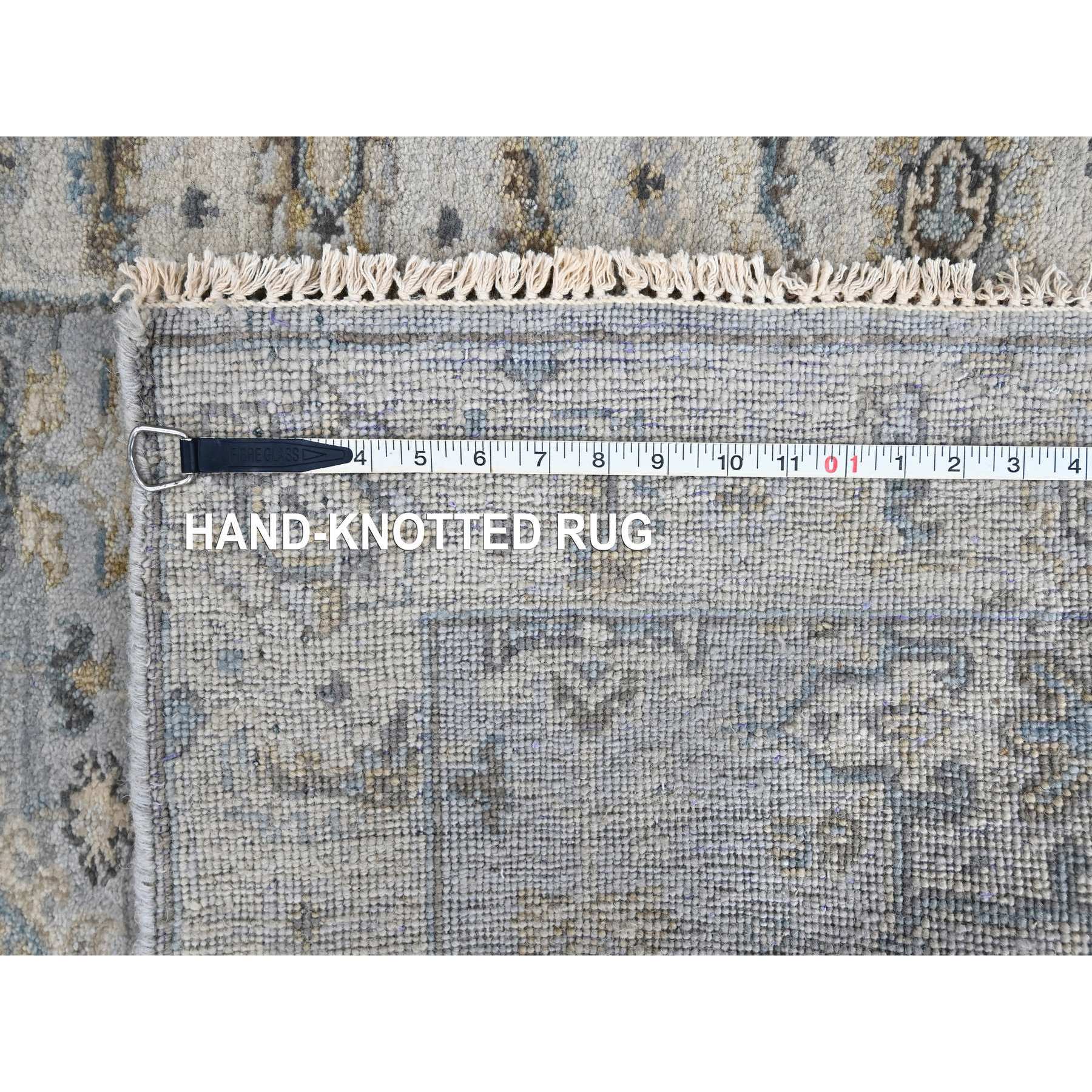 2'9"x21'9" Cloud Gray Karajeh Design with Tribal Medallions, Hand Knotted, 100% Wool, Natural Dyes, XL Runner, Oriental Rug Sh10111