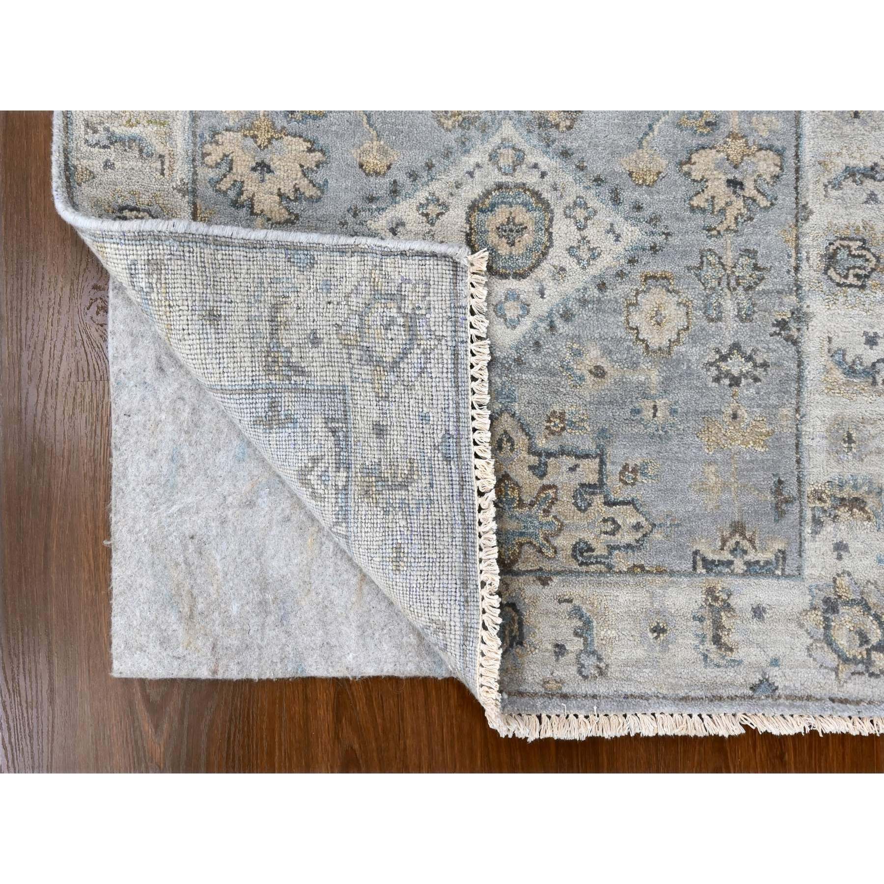 2'9"x21'10" Misty Gray, Pure Wool, Hand Knotted, Karajeh Design with Tribal Medallions, Vegetable Dyes, XL Runner, Oriental Rug Sh10112