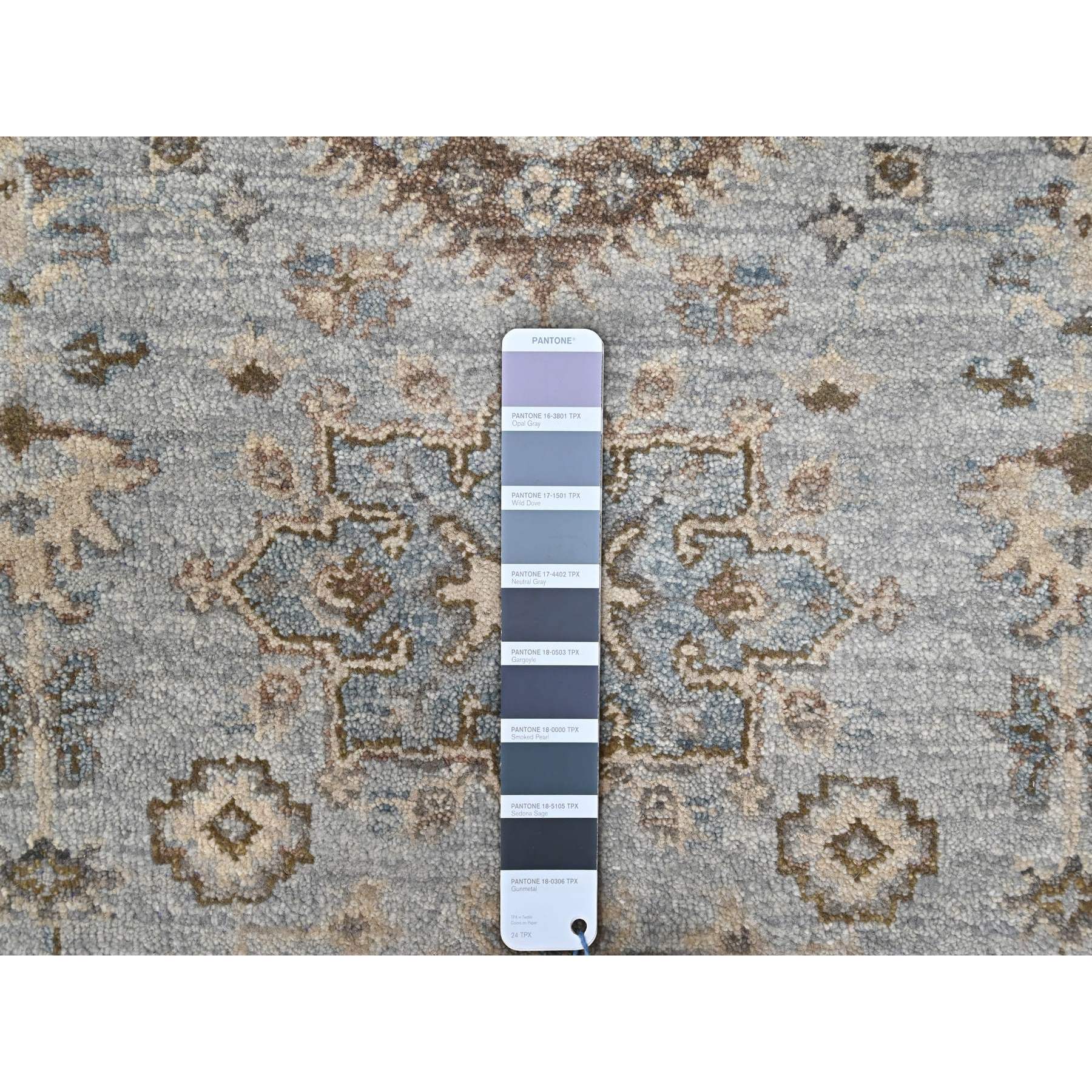 2'9"x21'10" Misty Gray, Pure Wool, Hand Knotted, Karajeh Design with Tribal Medallions, Vegetable Dyes, XL Runner, Oriental Rug Sh10112