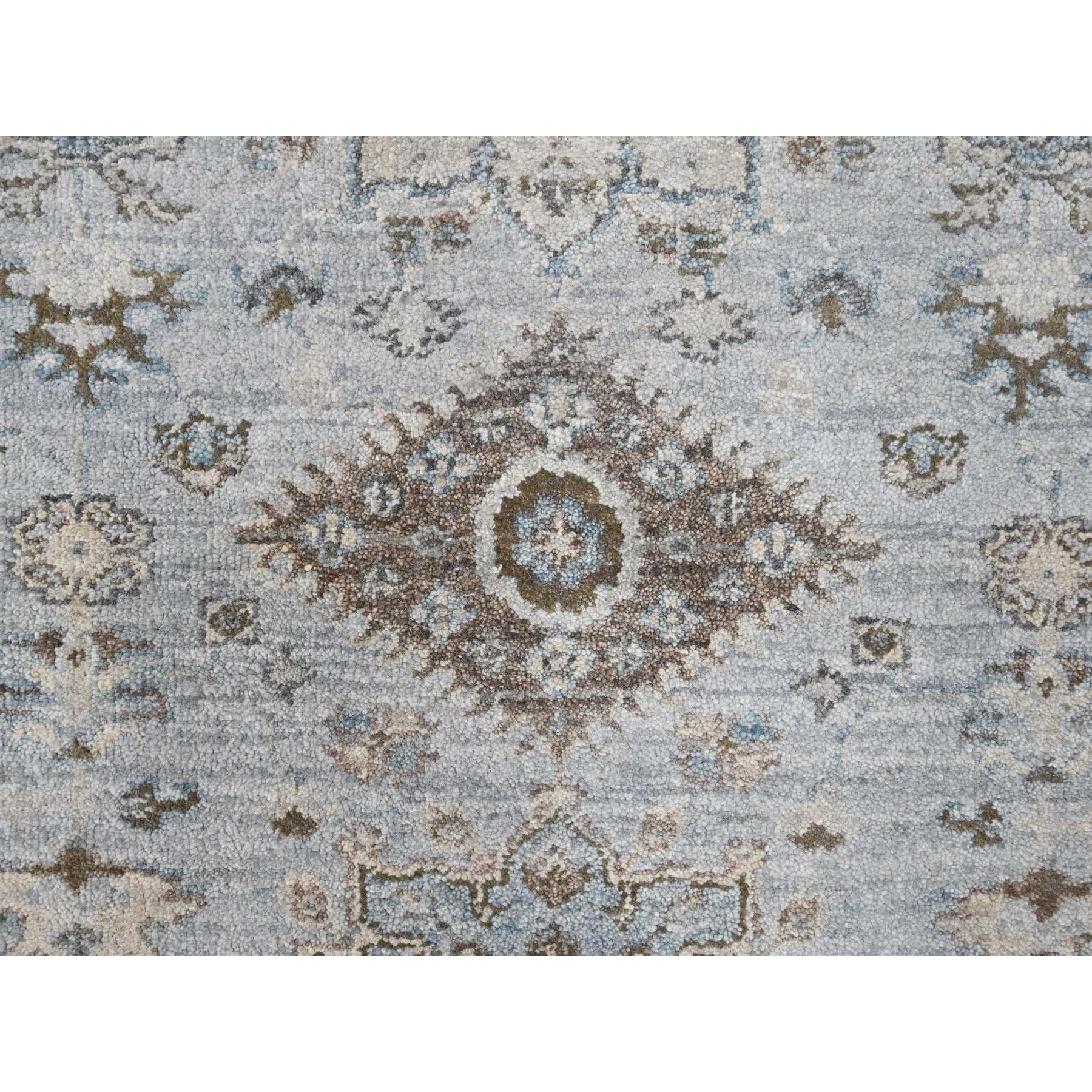 2'9"x21'10" Misty Gray, Pure Wool, Hand Knotted, Karajeh Design with Tribal Medallions, Vegetable Dyes, XL Runner, Oriental Rug Sh10112