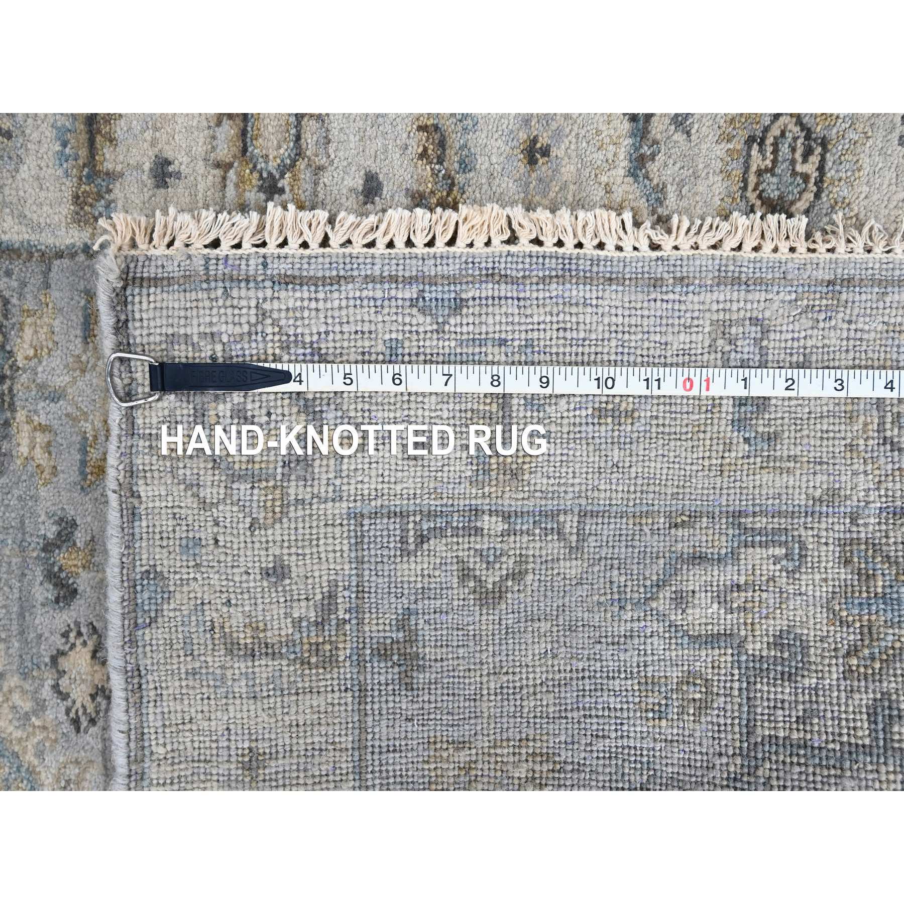2'9"x21'10" Misty Gray, Pure Wool, Hand Knotted, Karajeh Design with Tribal Medallions, Vegetable Dyes, XL Runner, Oriental Rug Sh10112
