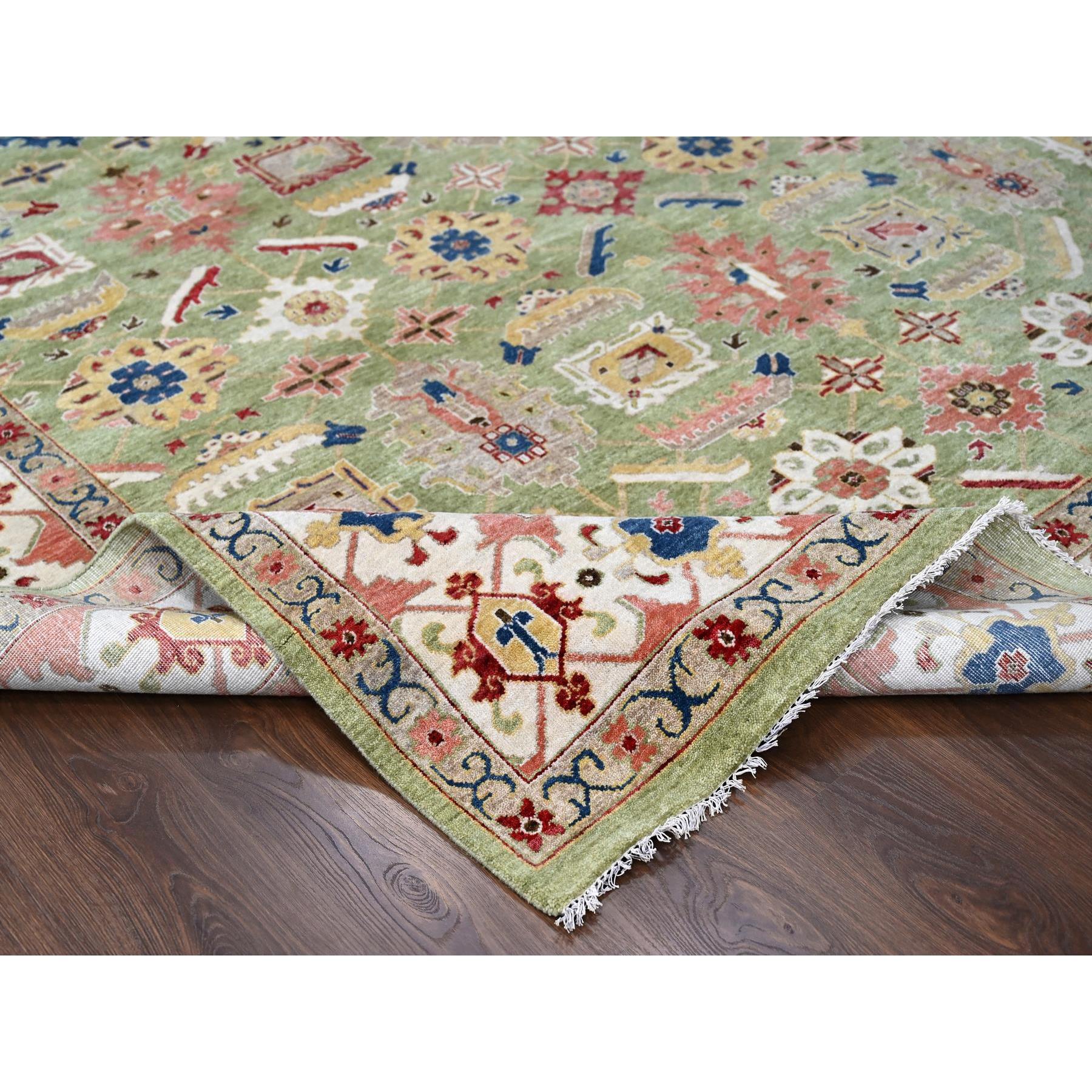 8'10"x11'10" Olive Green, All Over Heriz Design, Natural Dyes, Plush and Lush, Pure Wool, Hand Knotted, Oriental Rug Sh10114
