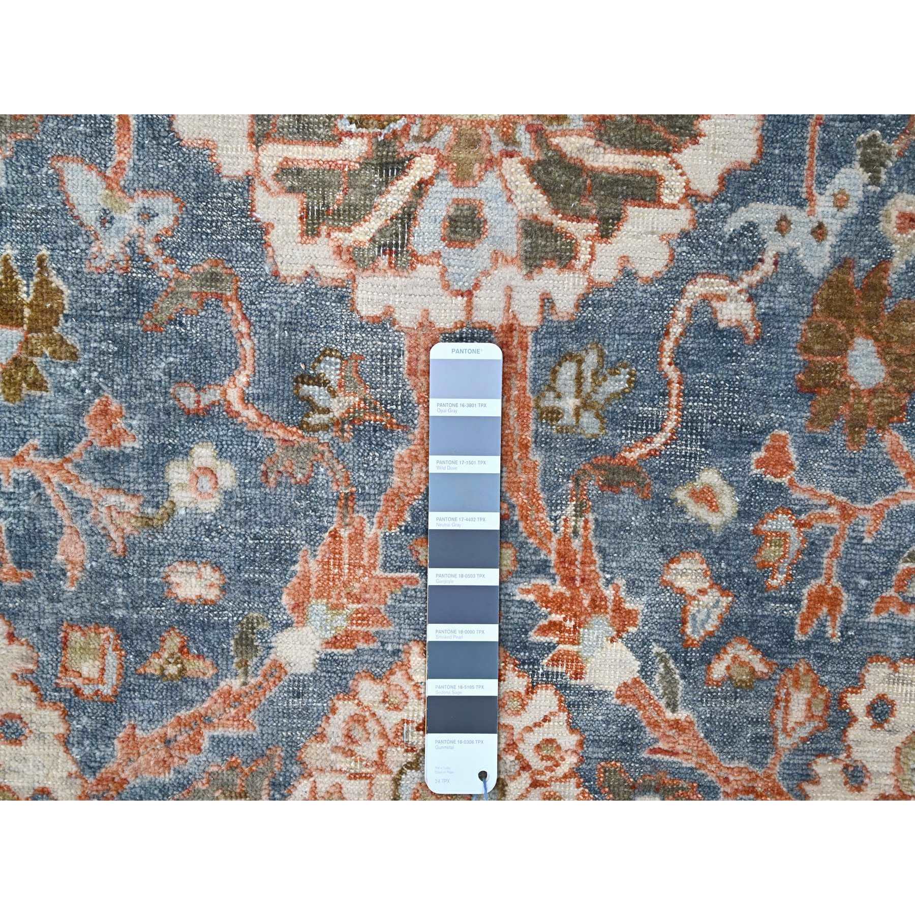 7'10"x9'8" Aegean Blue, Antiqued Sultanabad Design, Zero Pile, Shaved Low, Distressed, 100% Wool, Hand Knotted, Oriental Rug Sh10120