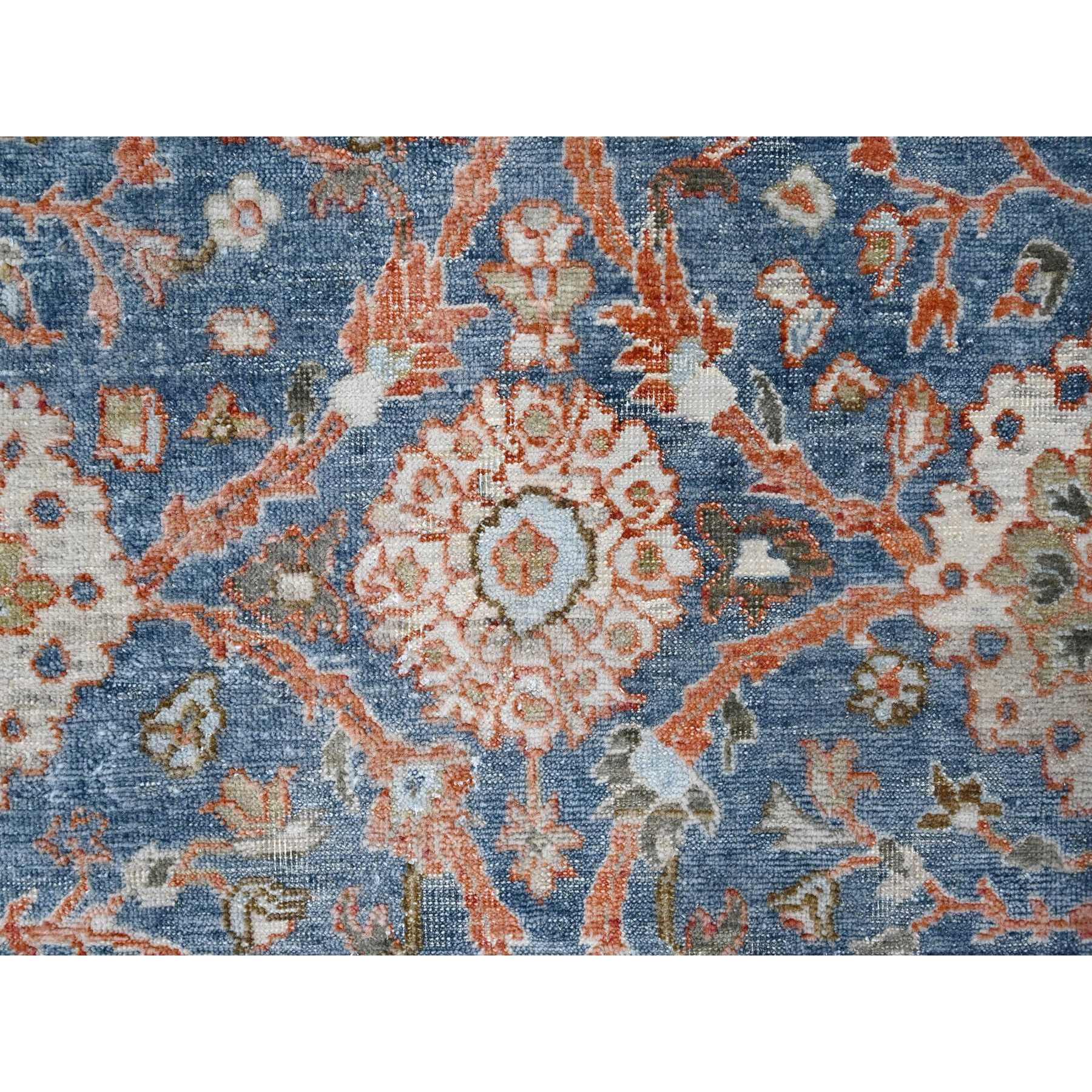 7'10"x9'8" Aegean Blue, Antiqued Sultanabad Design, Zero Pile, Shaved Low, Distressed, 100% Wool, Hand Knotted, Oriental Rug Sh10120