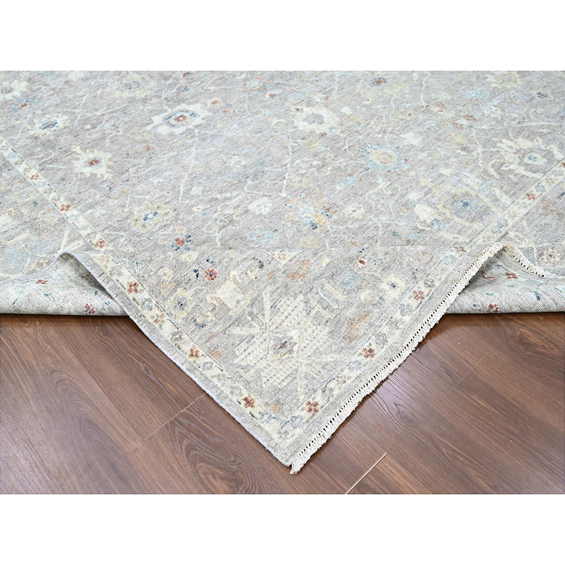9'x11'9" Pastel Gray, Antiqued Tabriz Design, Distressed, Zero Pile, Shaved Low, 100% Wool, Hand Knotted, Oriental Rug Sh10127