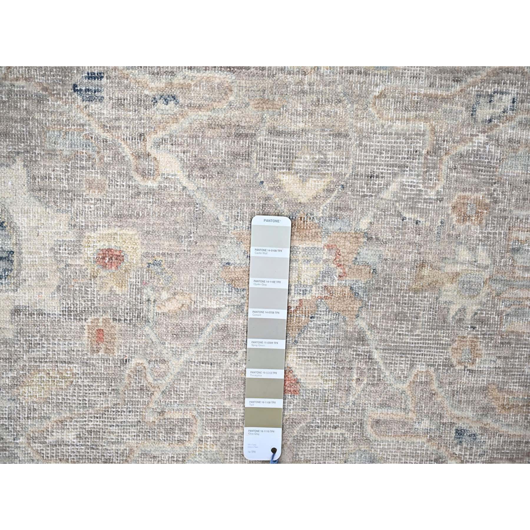 9'x11'9" Pastel Gray, Antiqued Tabriz Design, Distressed, Zero Pile, Shaved Low, 100% Wool, Hand Knotted, Oriental Rug Sh10127