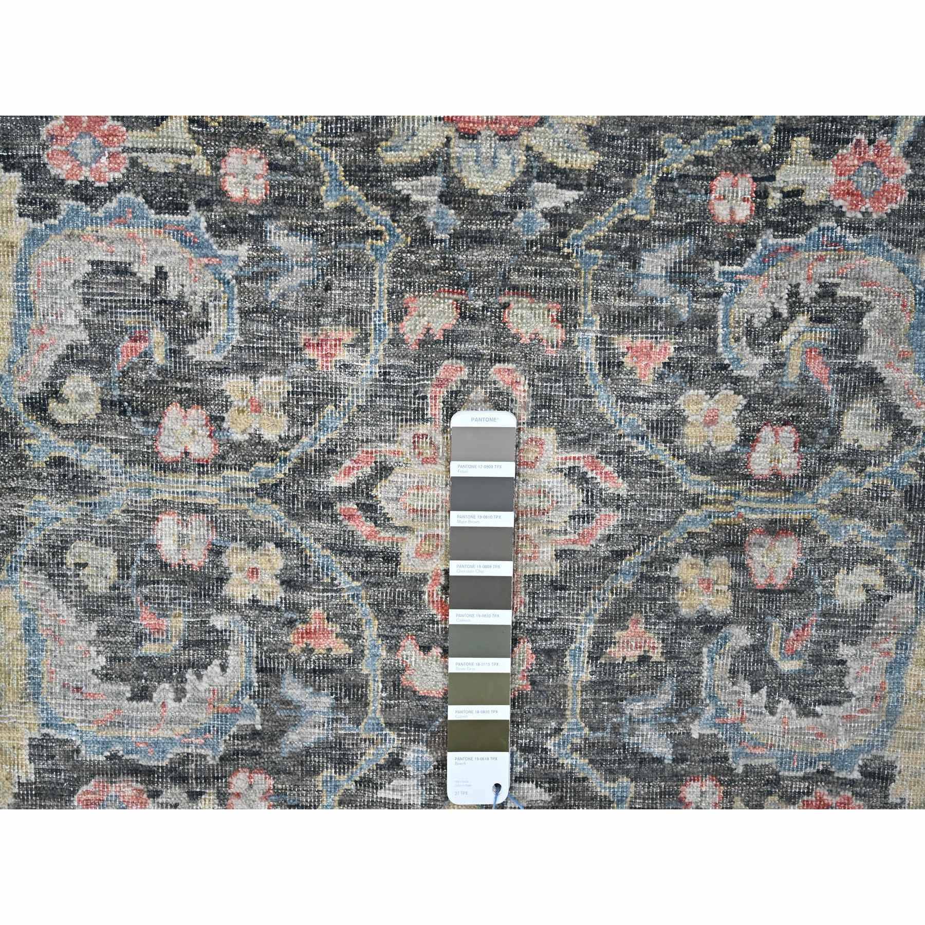 7'8"x9'6" Charcoal Black, Cropped Thin, Antiqued Zeigler Mahal with Zero Pile, Hand Knotted, 100% Wool, Oriental Rug Sh10134