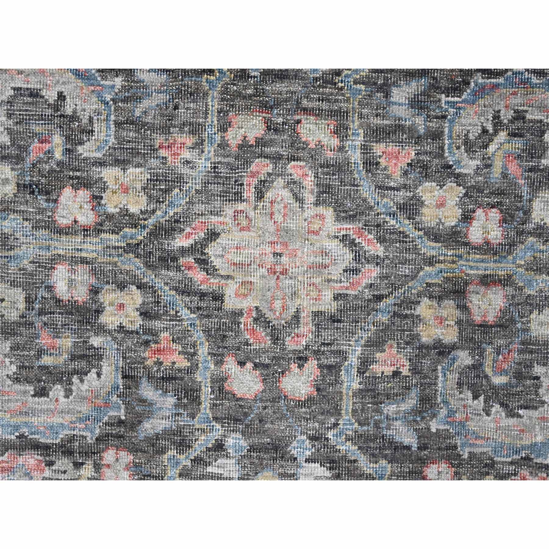 7'8"x9'6" Charcoal Black, Cropped Thin, Antiqued Zeigler Mahal with Zero Pile, Hand Knotted, 100% Wool, Oriental Rug Sh10134