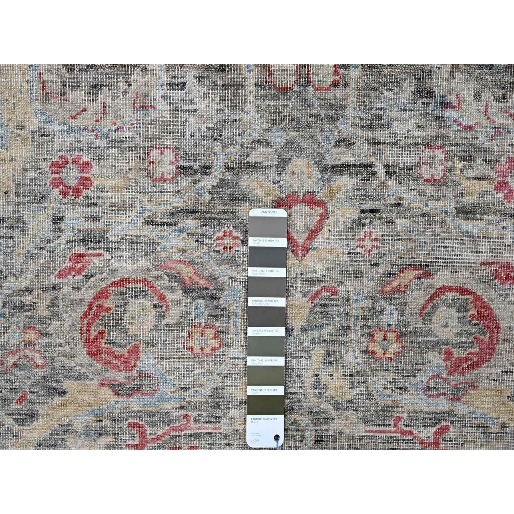 8'6"x11'5" Charcoal Black, Abrash Persian Design, 100% Pure Wool, Zero Pile, Shaved Low, Hand Knotted, Oriental Rug Sh10135