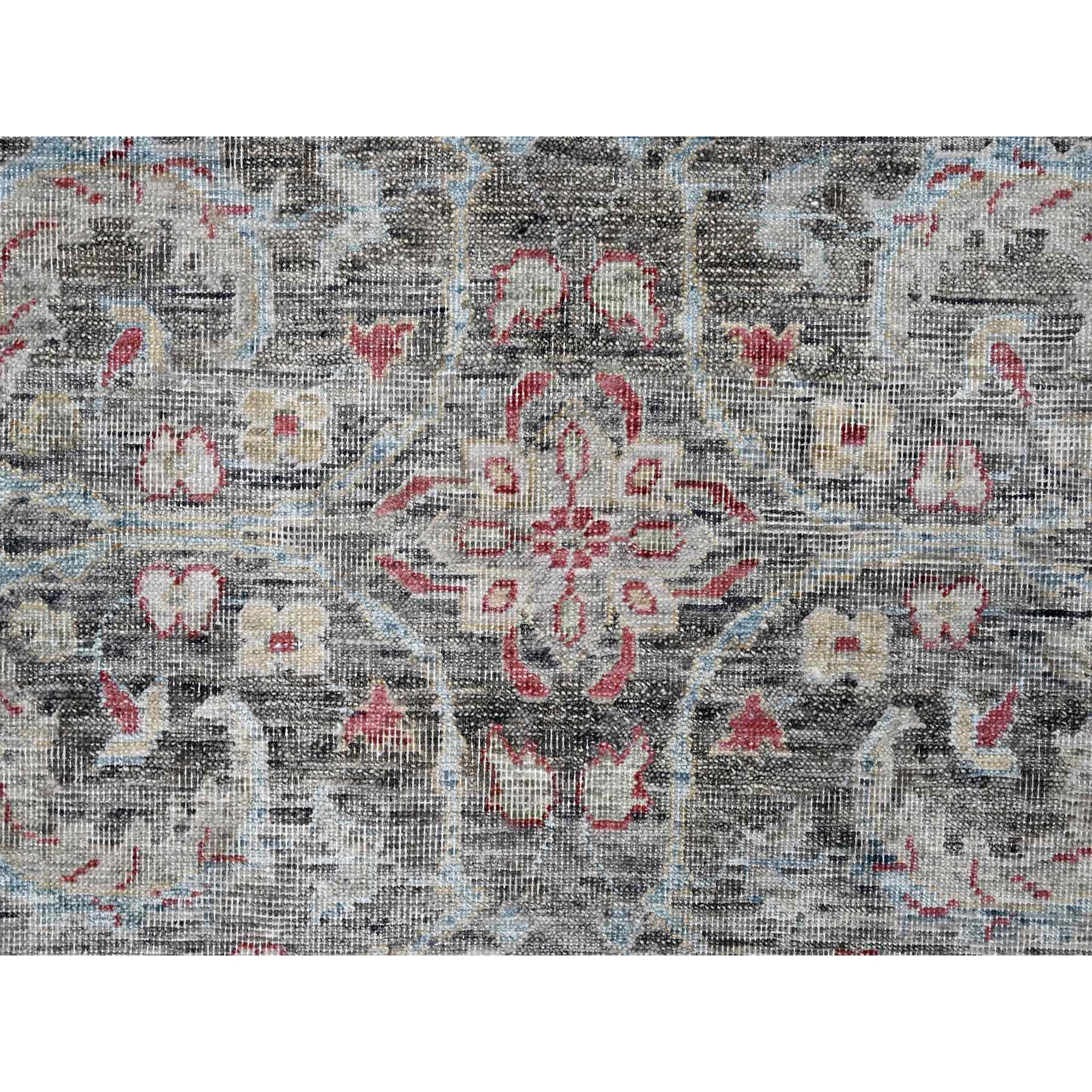 8'6"x11'5" Charcoal Black, Abrash Persian Design, 100% Pure Wool, Zero Pile, Shaved Low, Hand Knotted, Oriental Rug Sh10135