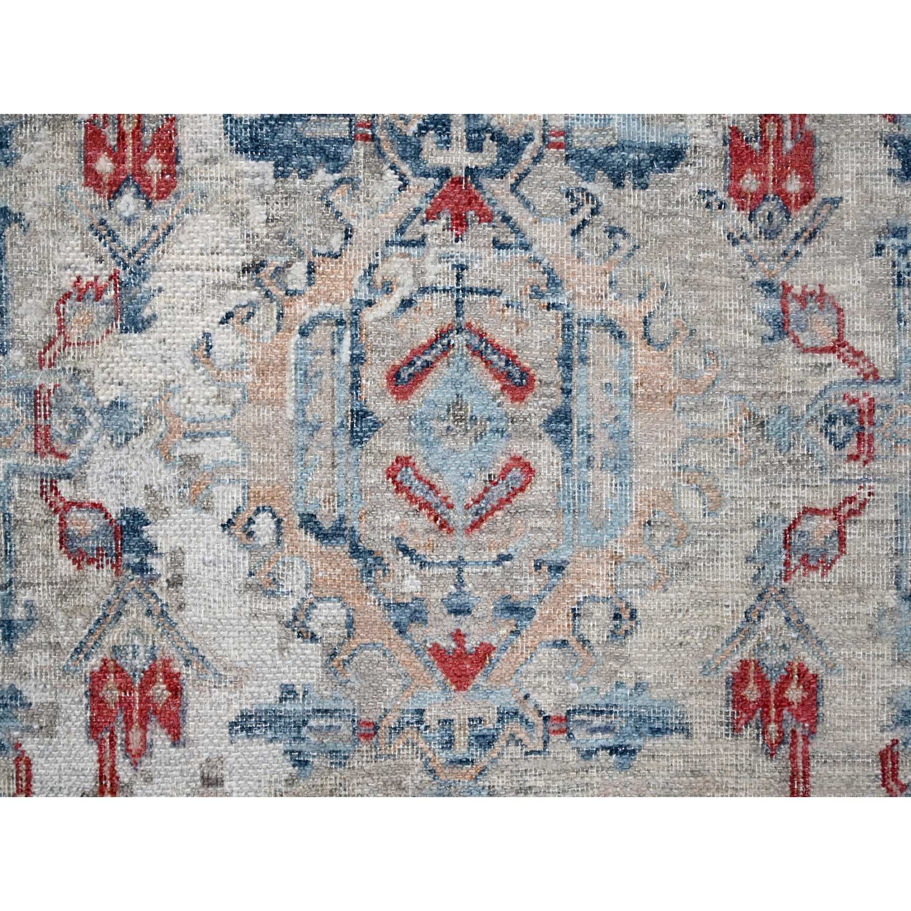 8'9"x11'9" Shades of Blue, Antiqued Tabriz Design, Distressed with Abrash, Zero Pile, Shaved Low, 100% Wool, Hand Knotted, Oriental Rug Sh10142