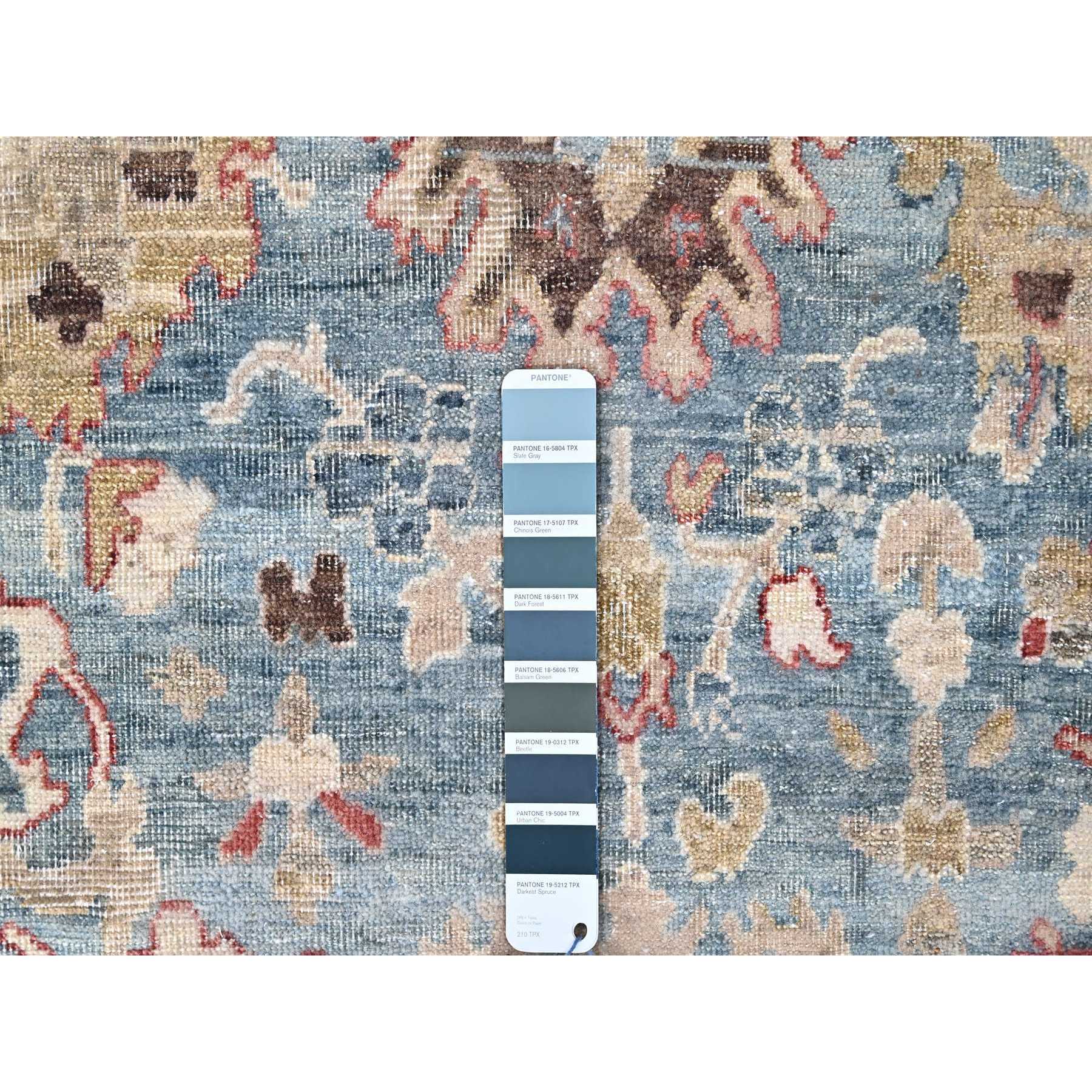 7'8"x9'8" Maya Blue, Antiqued Tabriz with All Over Leaf Design, Distressed, Zero Pile, Shaved Low, Pure Wool, Hand Knotted, Oriental Rug Sh10146