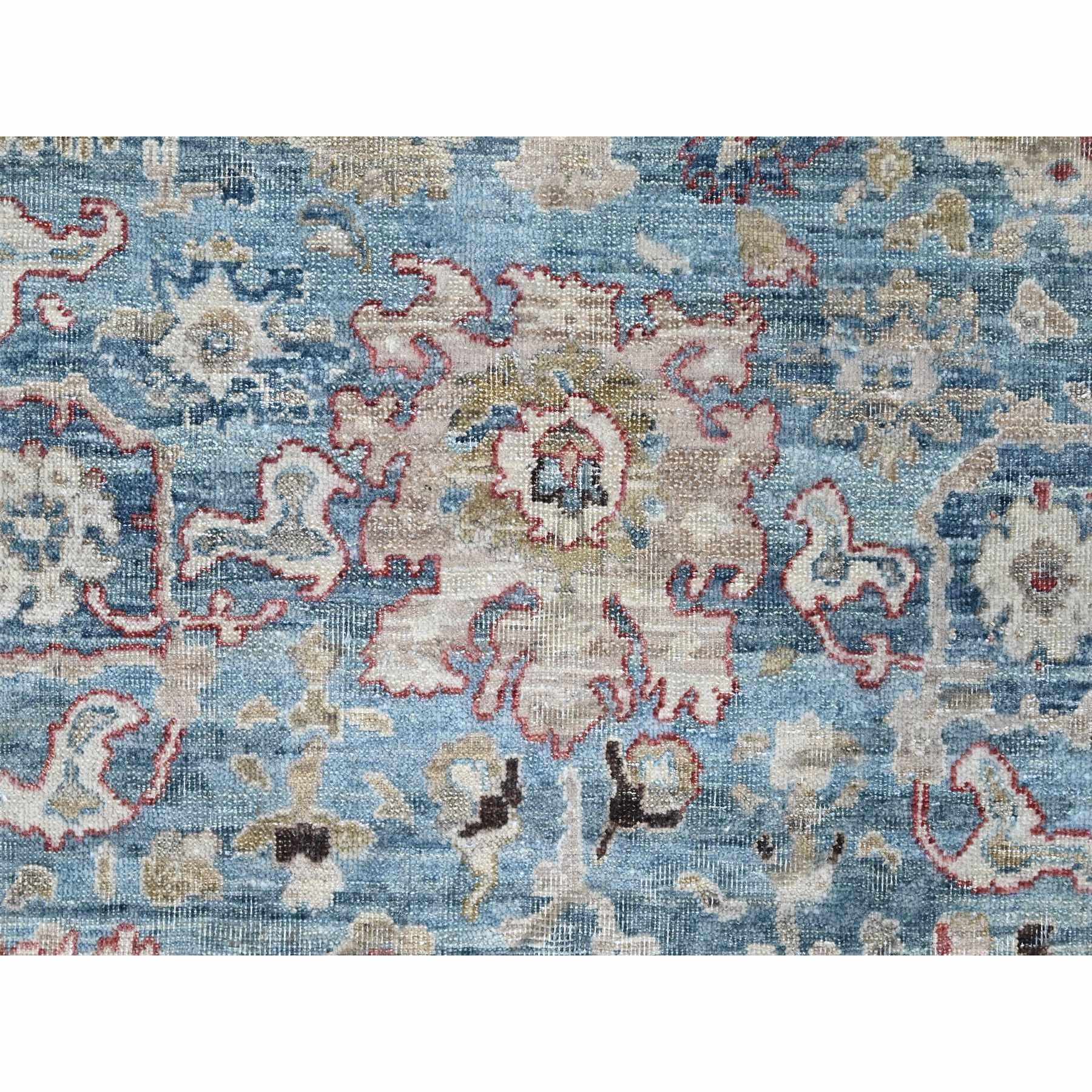 7'8"x9'8" Maya Blue, Antiqued Tabriz with All Over Leaf Design, Distressed, Zero Pile, Shaved Low, Pure Wool, Hand Knotted, Oriental Rug Sh10146