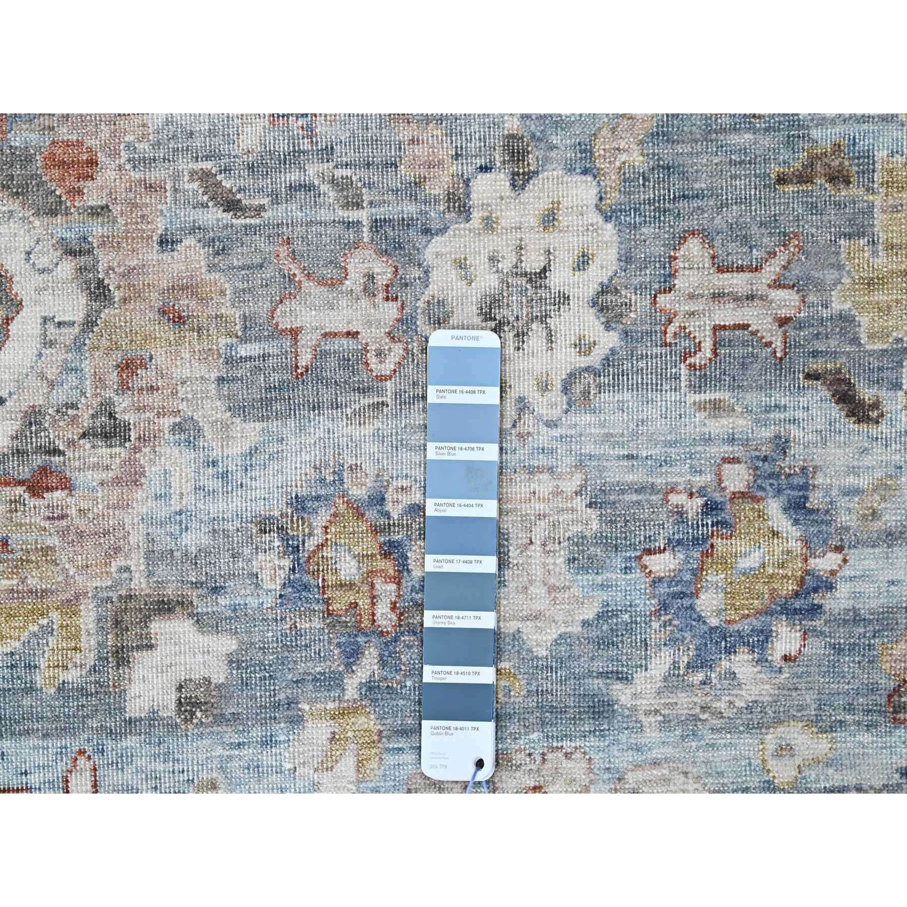 9'x11'9" Ruddy Blue, Antiqued Persian Ziegler Mahal Design, Distressed, All Over Leaf Pattern, Zero Pile, Shaved Low, 100% Wool, Hand Knotted, Oriental Rug Sh10147