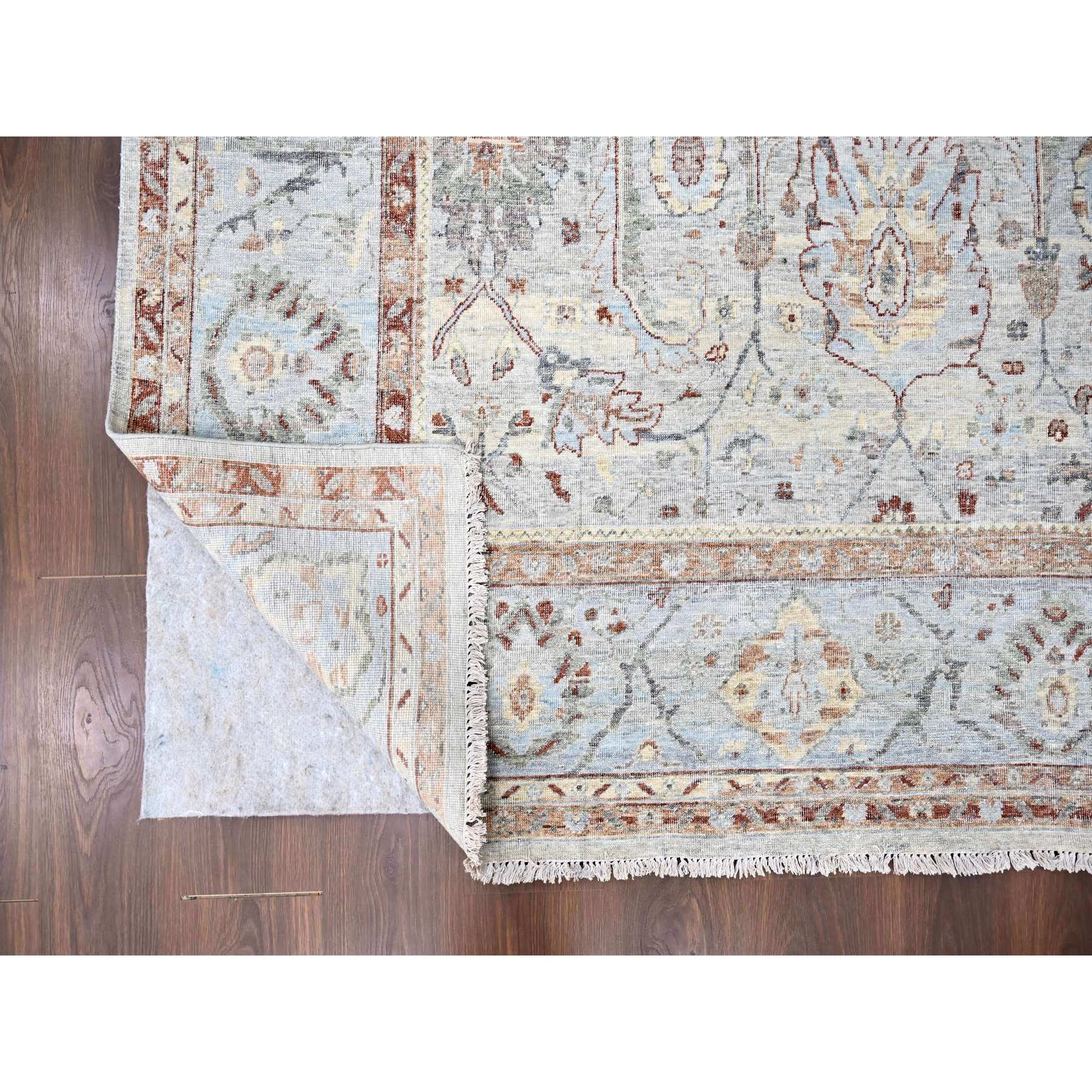 9'x11'9" Misty Gray, 100% Wool, Antiqued Persian Ziegler Mahal Design, Distressed, Zero Pile, Shaved Low, Hand Knotted, Oriental Rug Sh10153