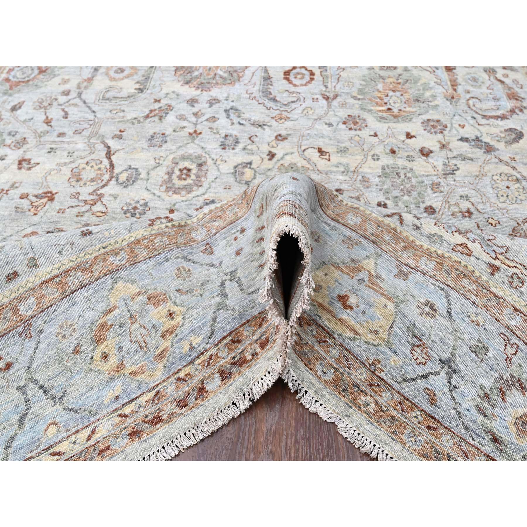 9'x11'9" Misty Gray, 100% Wool, Antiqued Persian Ziegler Mahal Design, Distressed, Zero Pile, Shaved Low, Hand Knotted, Oriental Rug Sh10153