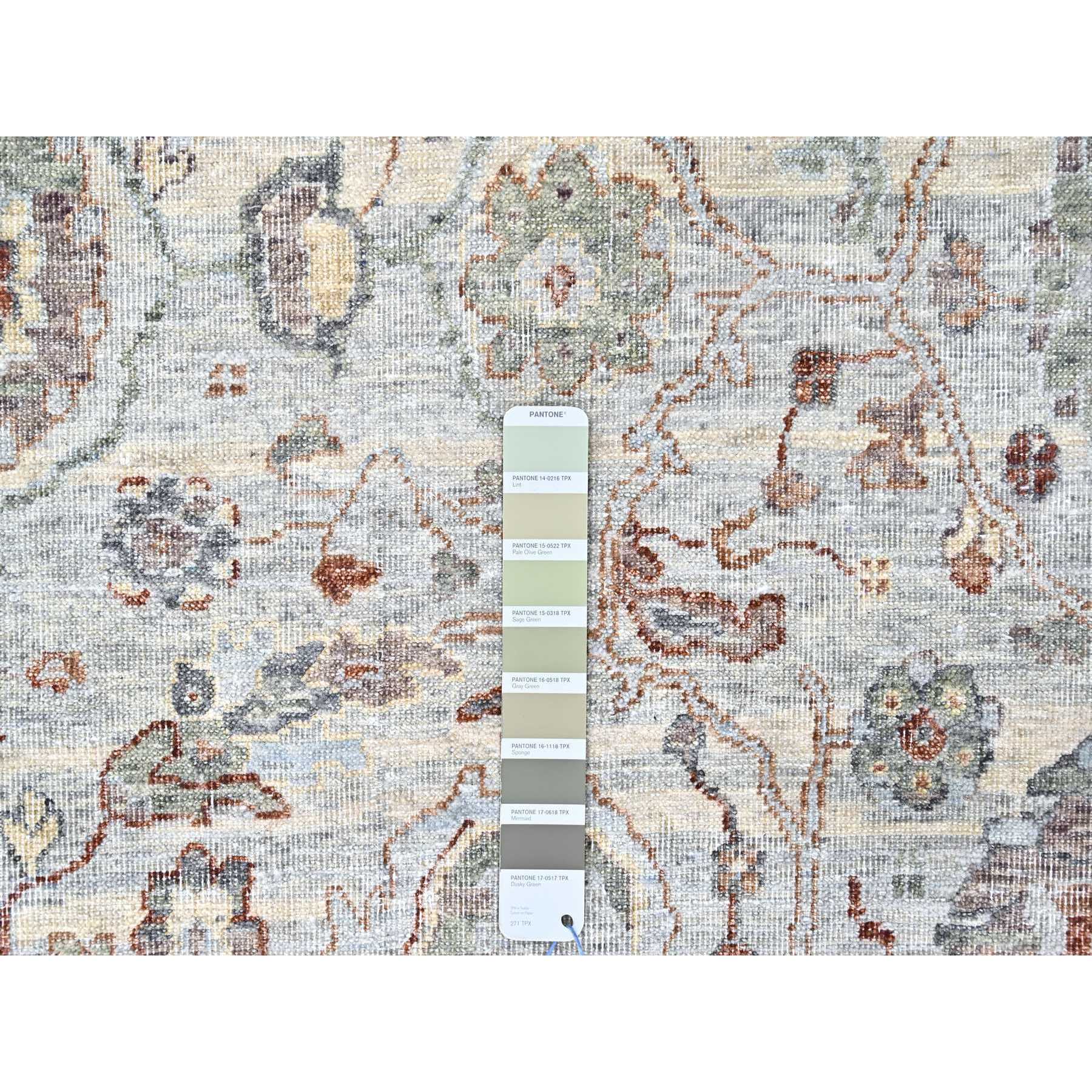 9'x11'9" Misty Gray, 100% Wool, Antiqued Persian Ziegler Mahal Design, Distressed, Zero Pile, Shaved Low, Hand Knotted, Oriental Rug Sh10153