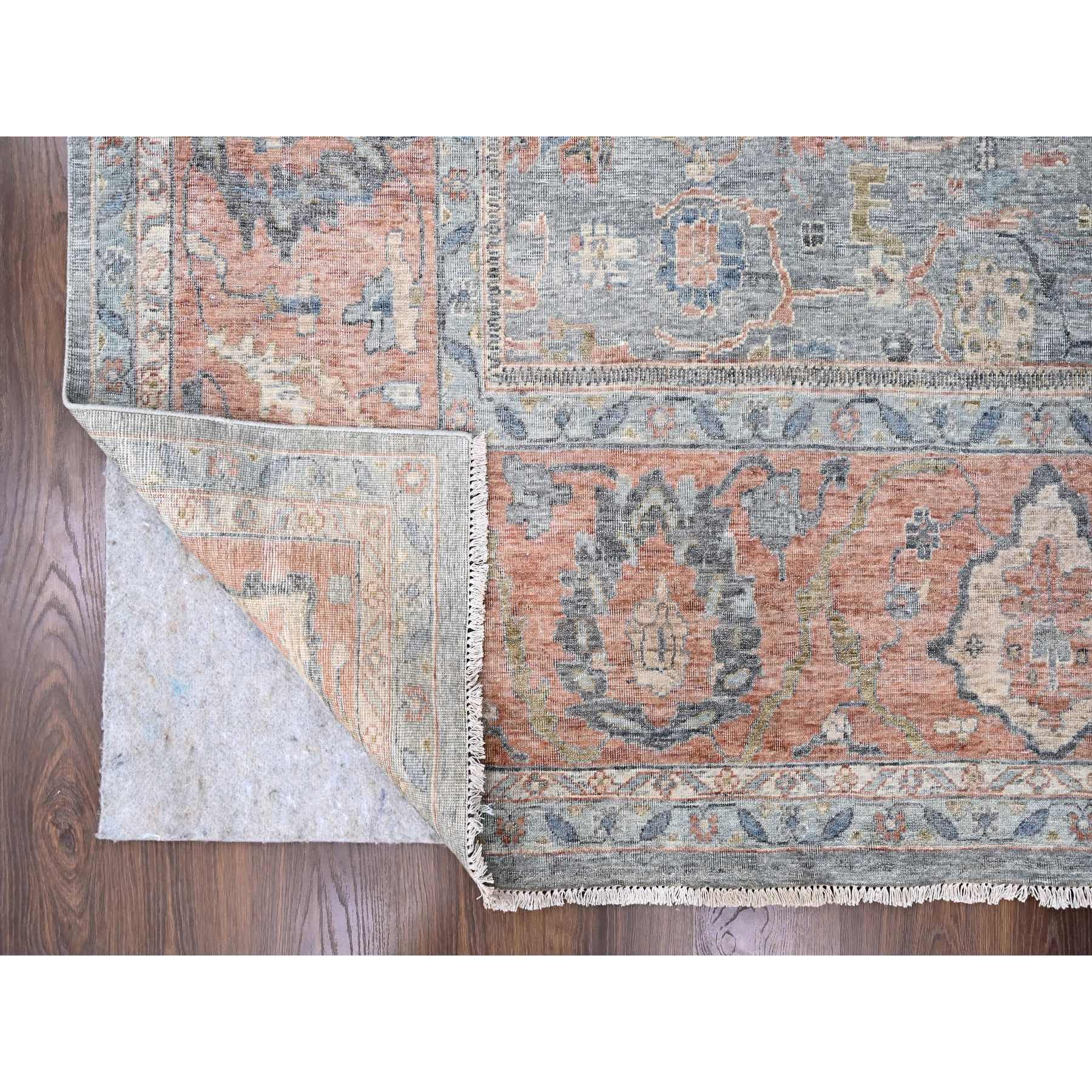 12'x14'10" Stone Blue, Antiqued Persian Ziegler Mahal Design, Distressed, Zero Pile, Shaved Low, 100% Wool, Hand Knotted, Oversized, Oriental Rug Sh10155