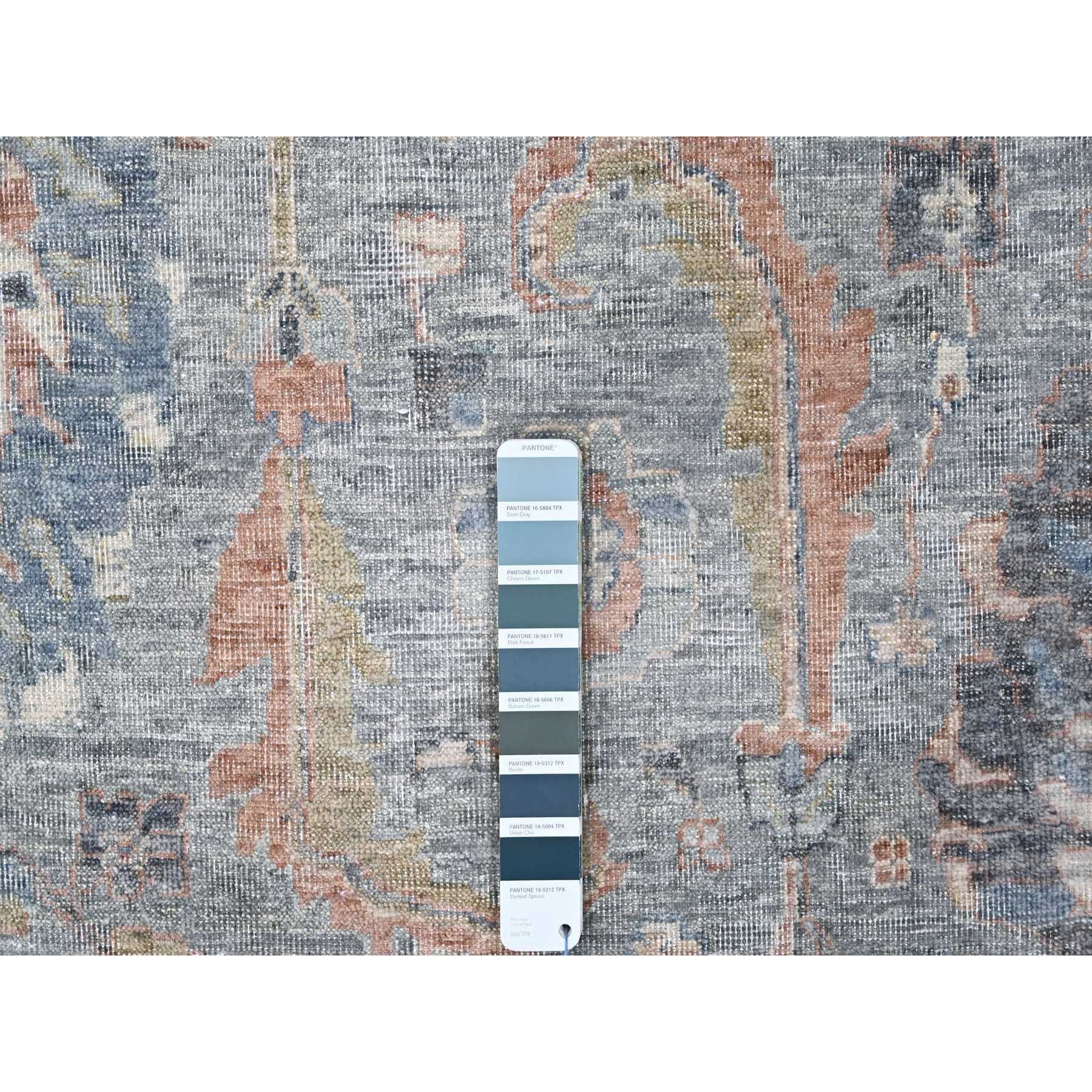 12'x14'10" Stone Blue, Antiqued Persian Ziegler Mahal Design, Distressed, Zero Pile, Shaved Low, 100% Wool, Hand Knotted, Oversized, Oriental Rug Sh10155