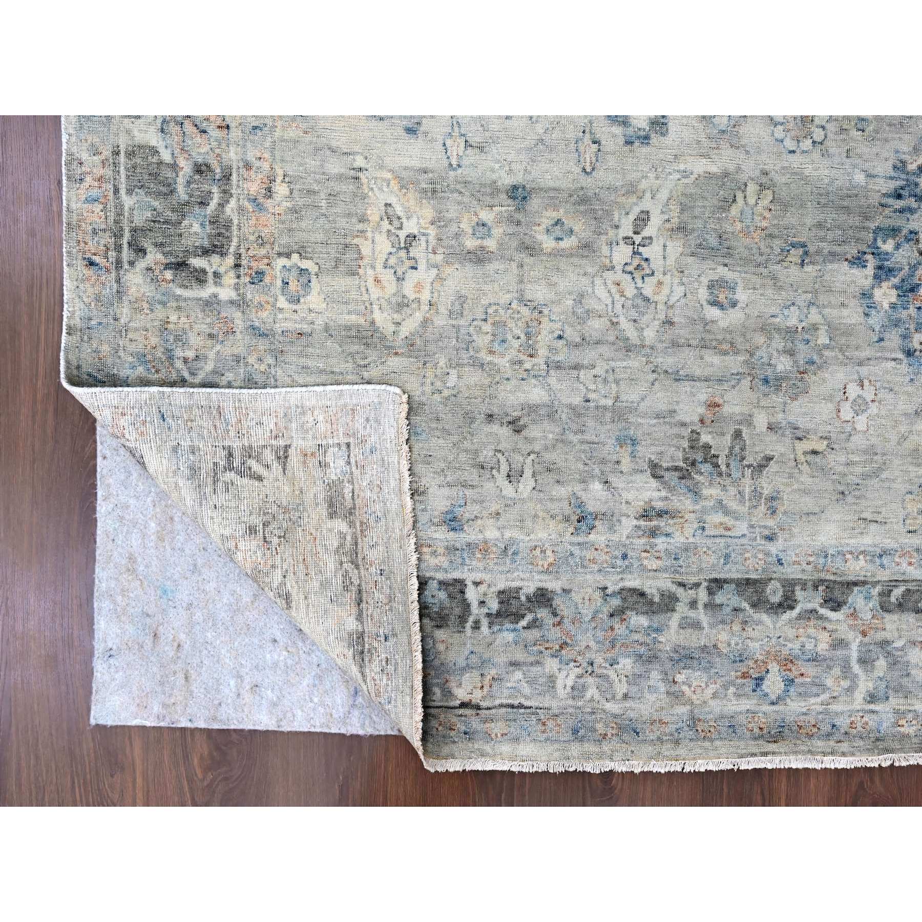 9'x11'8" Medium Gray, Antiqued Tabriz Design, Distressed with Abrash, Zero Pile, Shaved Low, 100% Wool, Hand Knotted, Oriental Rug Sh10156