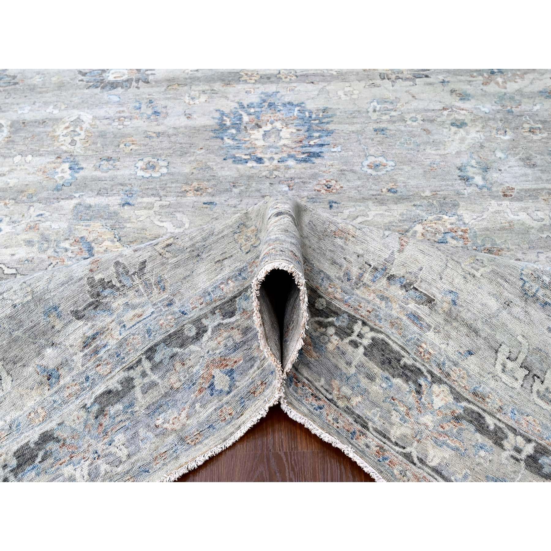9'x11'8" Medium Gray, Antiqued Tabriz Design, Distressed with Abrash, Zero Pile, Shaved Low, 100% Wool, Hand Knotted, Oriental Rug Sh10156
