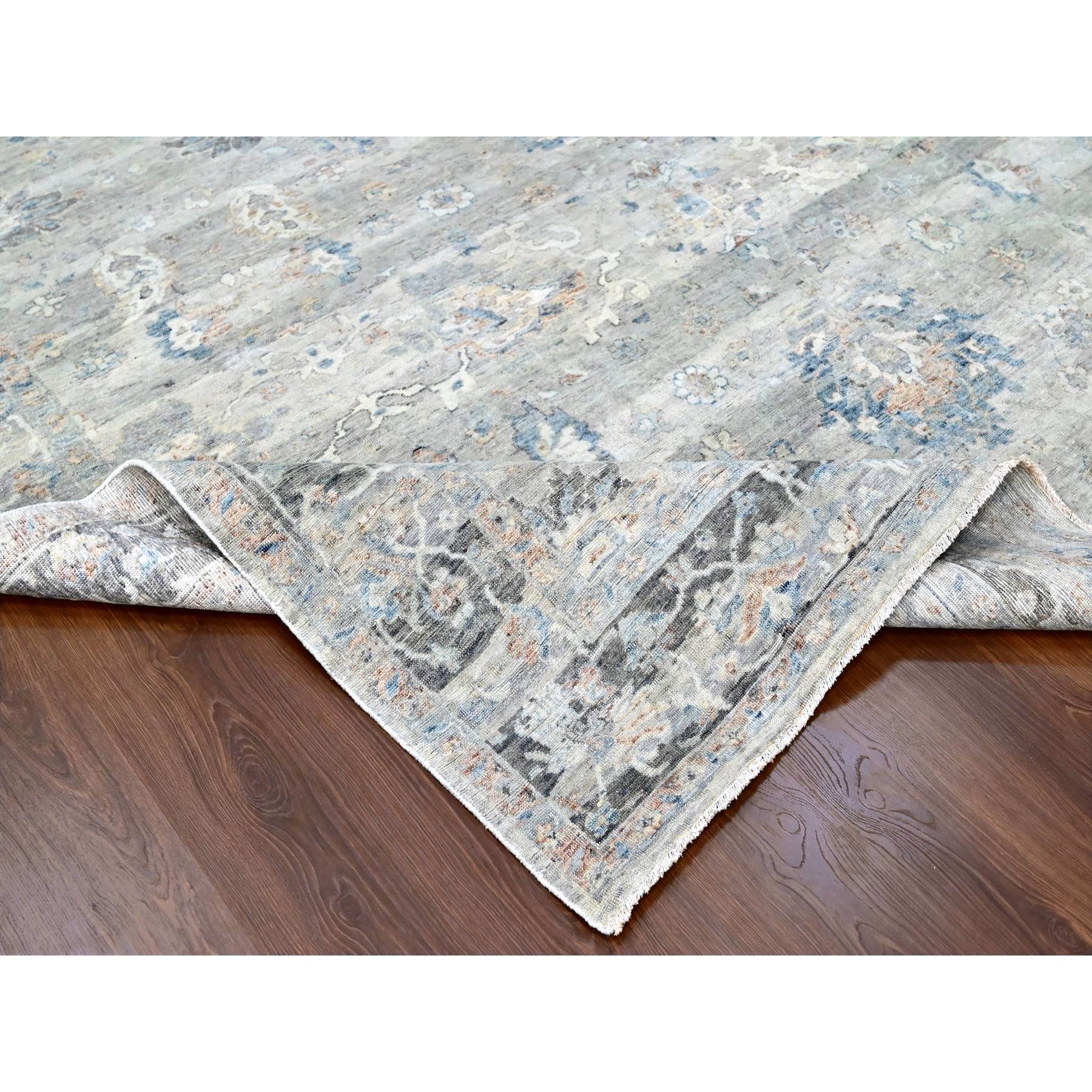 9'x11'8" Medium Gray, Antiqued Tabriz Design, Distressed with Abrash, Zero Pile, Shaved Low, 100% Wool, Hand Knotted, Oriental Rug Sh10156