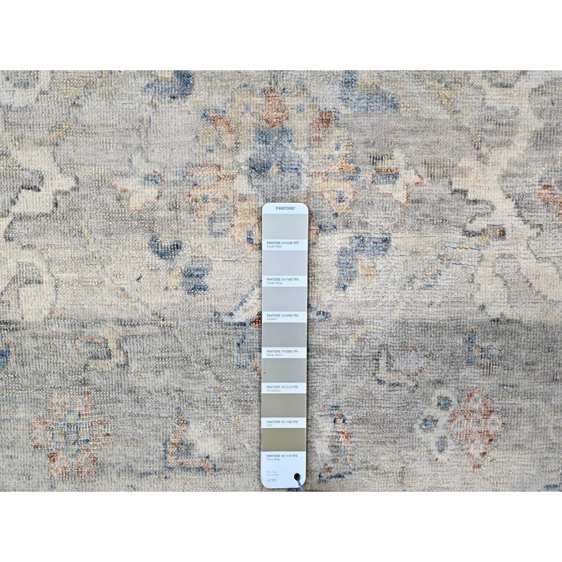 9'x11'8" Medium Gray, Antiqued Tabriz Design, Distressed with Abrash, Zero Pile, Shaved Low, 100% Wool, Hand Knotted, Oriental Rug Sh10156