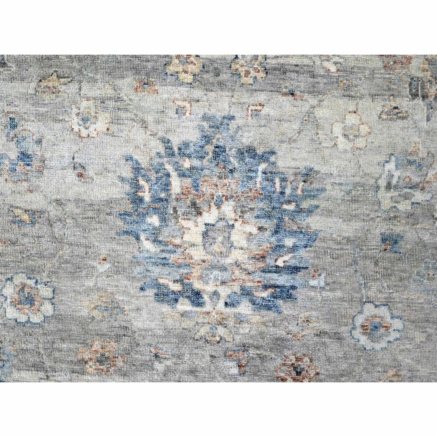 9'x11'8" Medium Gray, Antiqued Tabriz Design, Distressed with Abrash, Zero Pile, Shaved Low, 100% Wool, Hand Knotted, Oriental Rug Sh10156