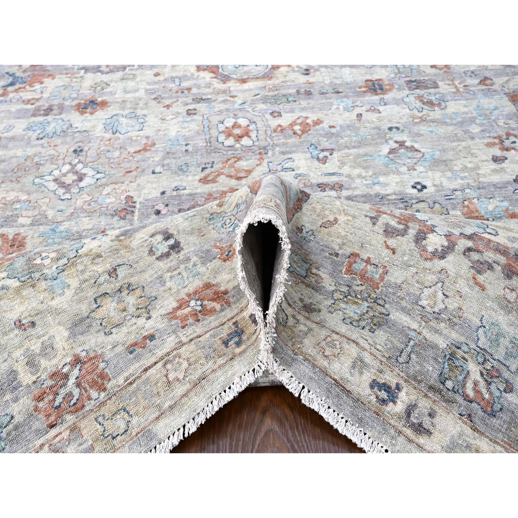9'6"x13'7" Shades of Gray, Abrash Persian with All Over Leaf Design, 100% Pure Wool, Zero Pile, Shaved Low, Hand Knotted, Oriental Rug Sh10158