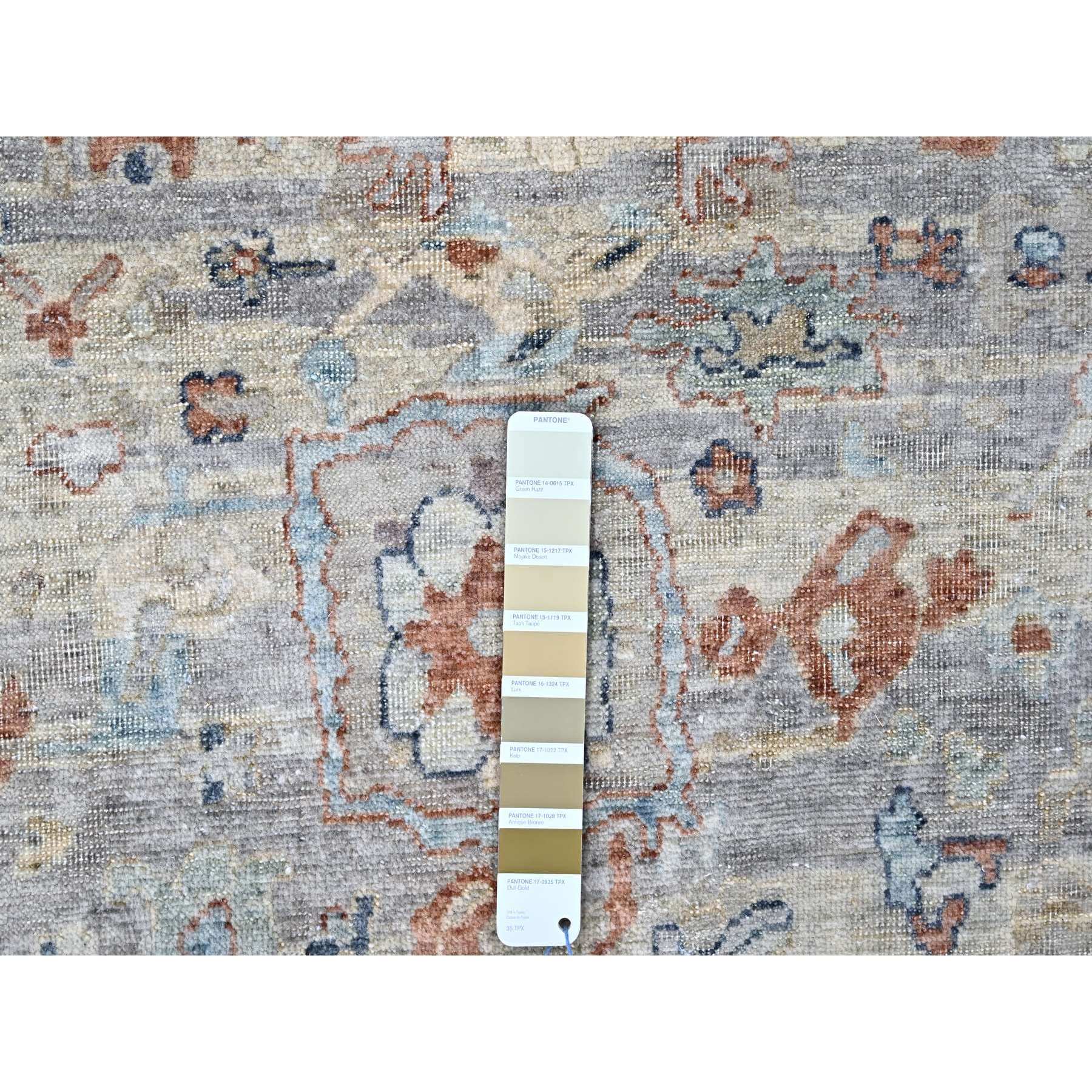 9'6"x13'7" Shades of Gray, Abrash Persian with All Over Leaf Design, 100% Pure Wool, Zero Pile, Shaved Low, Hand Knotted, Oriental Rug Sh10158
