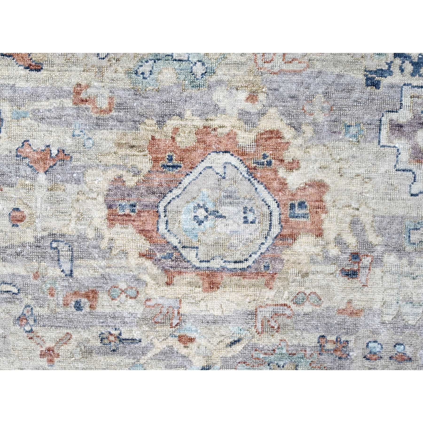9'6"x13'7" Shades of Gray, Abrash Persian with All Over Leaf Design, 100% Pure Wool, Zero Pile, Shaved Low, Hand Knotted, Oriental Rug Sh10158