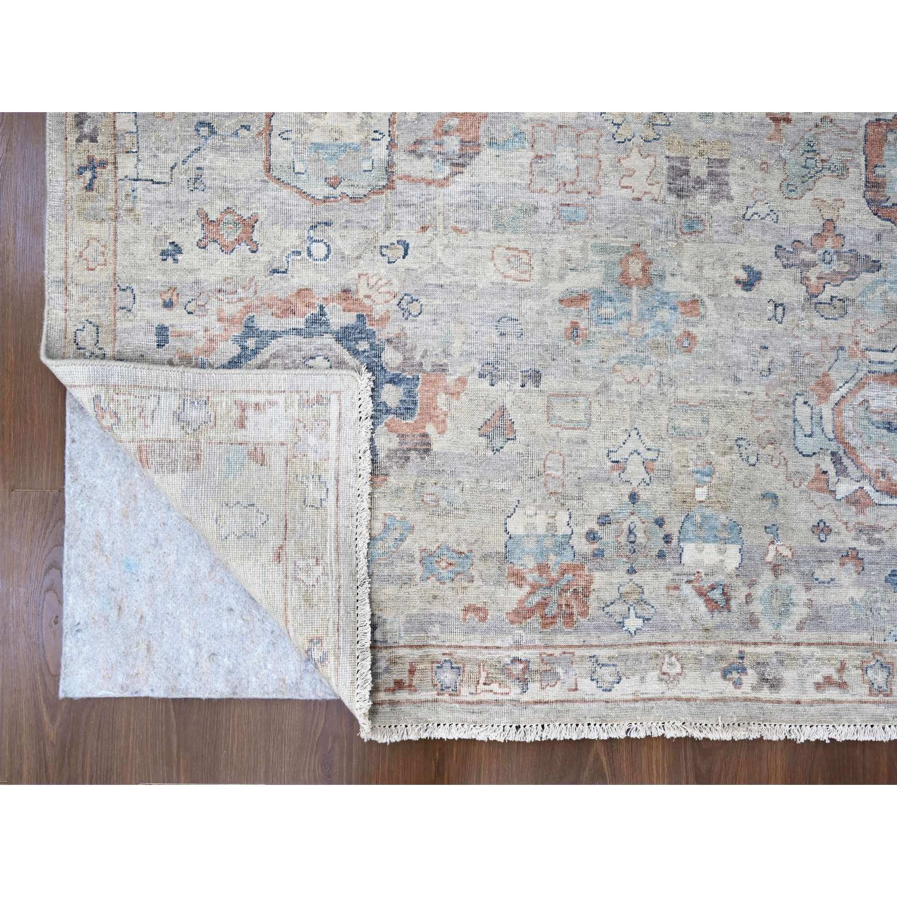 8'6"x11'3" Misty Gray, Abrash Persian with All Over Leaf Design, 100% Pure Wool, Zero Pile, Shaved Low, Hand Knotted, Oriental Rug Sh10159