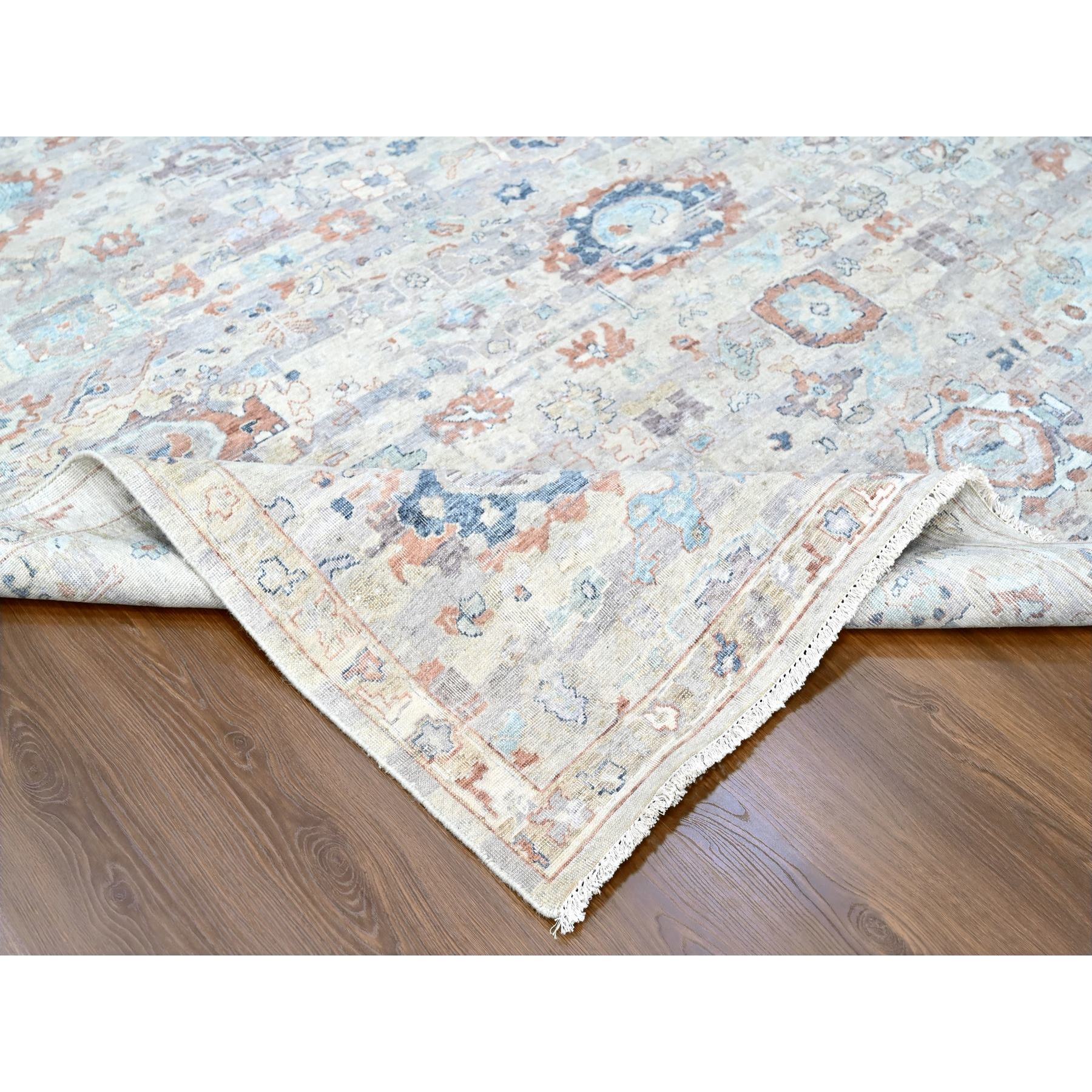 8'6"x11'3" Misty Gray, Abrash Persian with All Over Leaf Design, 100% Pure Wool, Zero Pile, Shaved Low, Hand Knotted, Oriental Rug Sh10159