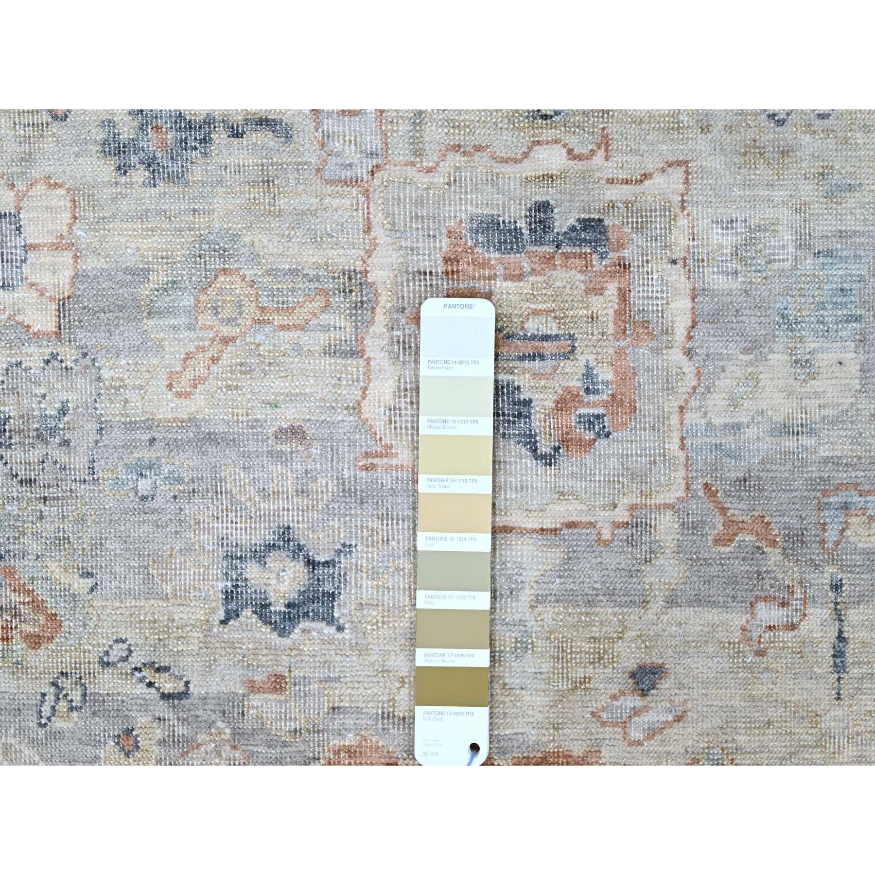8'6"x11'3" Misty Gray, Abrash Persian with All Over Leaf Design, 100% Pure Wool, Zero Pile, Shaved Low, Hand Knotted, Oriental Rug Sh10159