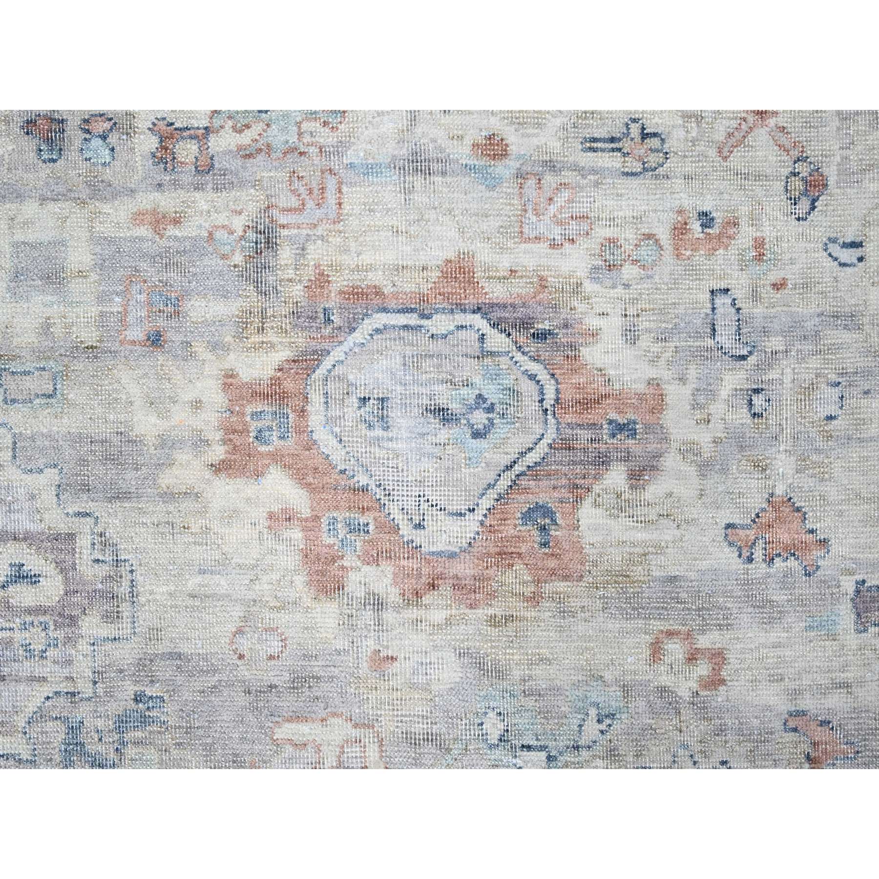 8'6"x11'3" Misty Gray, Abrash Persian with All Over Leaf Design, 100% Pure Wool, Zero Pile, Shaved Low, Hand Knotted, Oriental Rug Sh10159