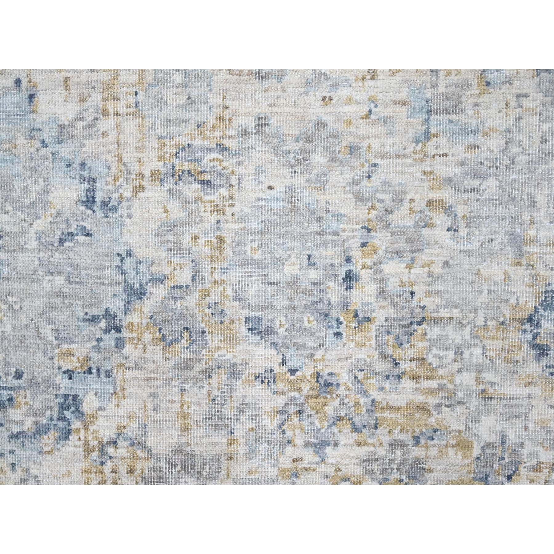 7'10"x9'10" Shades of Gray, Antiqued Tabriz Design, Distressed, Zero Pile, Shaved Low, 100% Wool, Hand Knotted, Oriental Rug Sh10160