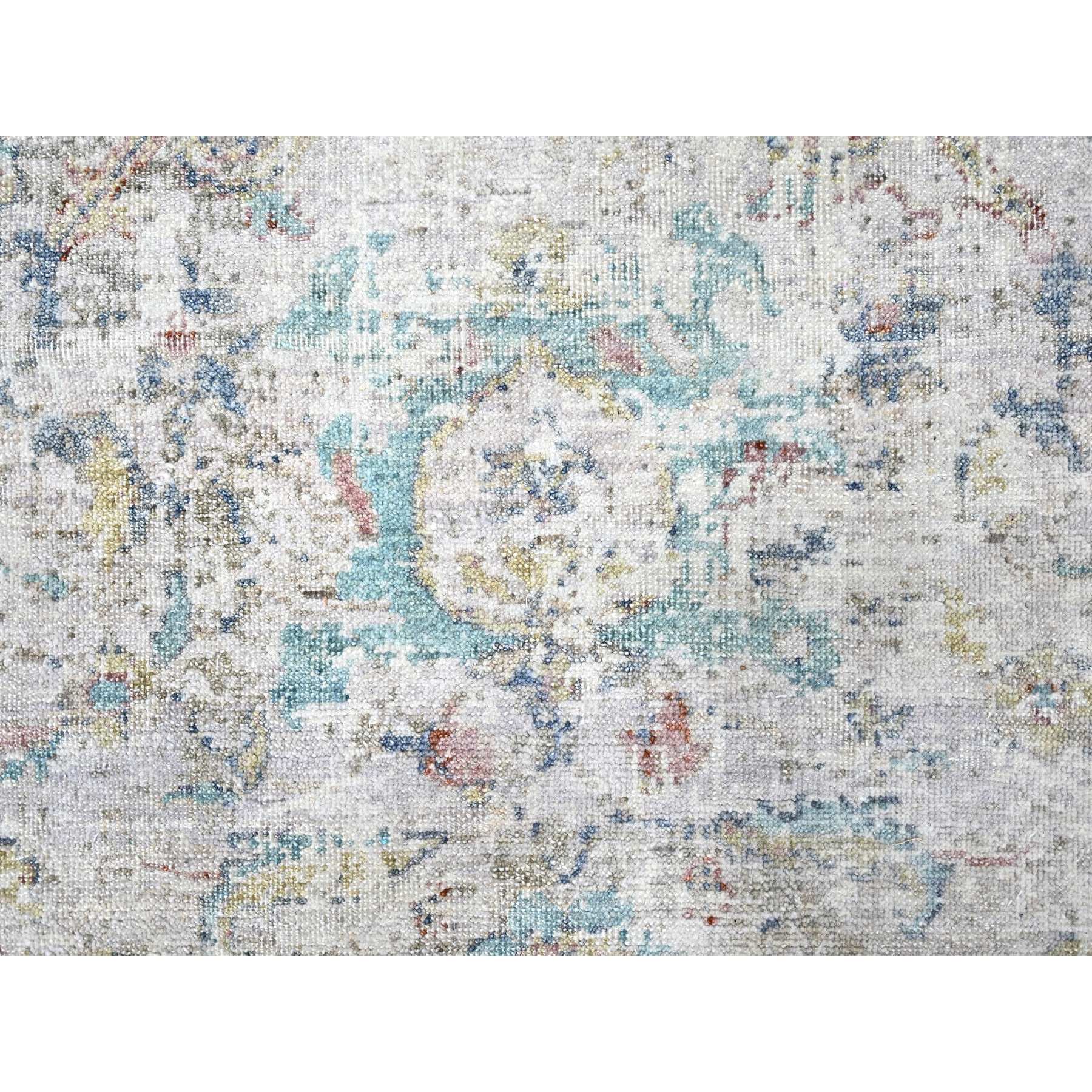 7'8"x9'9" Acoustic White, Antiqued Tabriz Design, Distressed, Zero Pile, Shaved Low, 100% Wool, Hand Knotted, Oriental Rug Sh10161