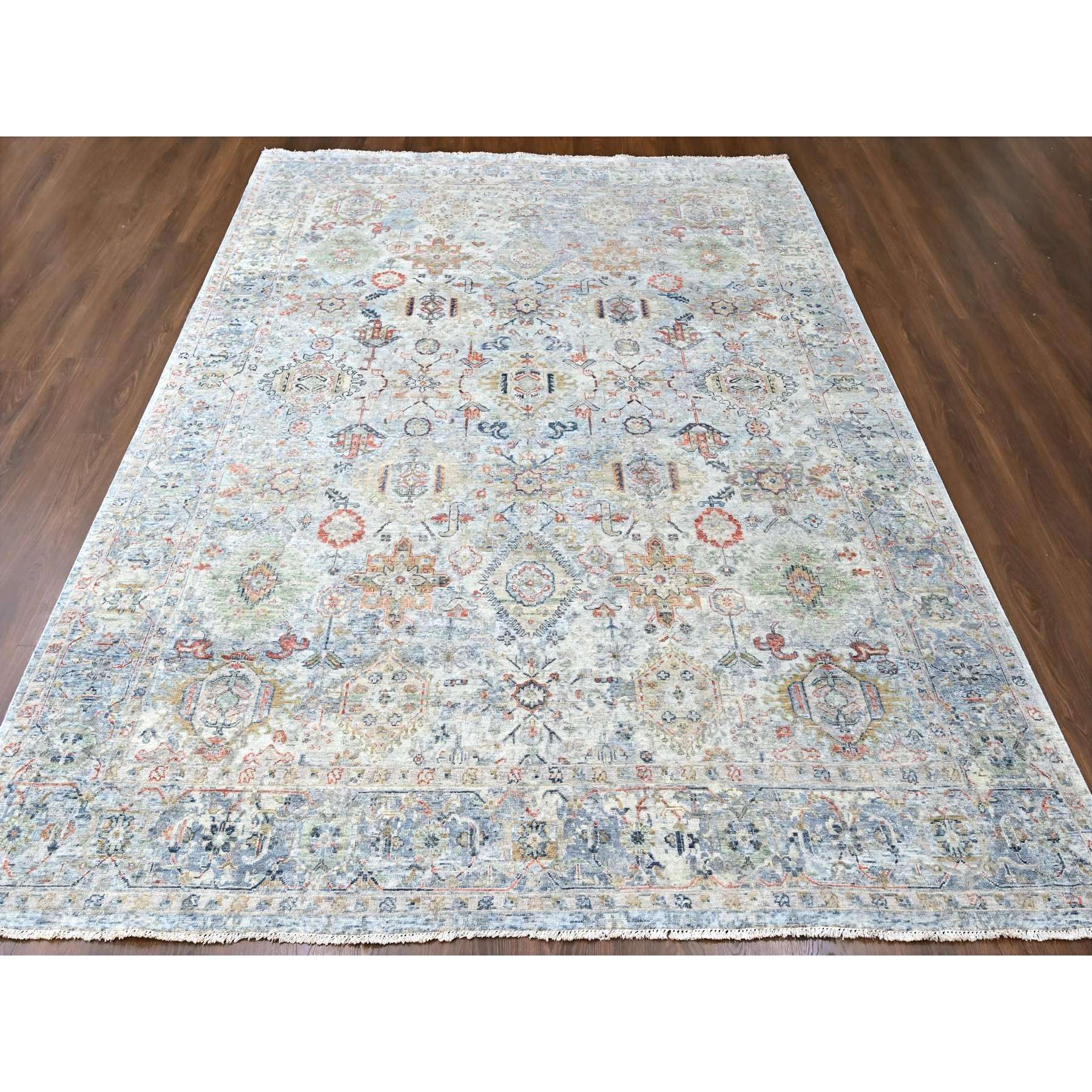 8'10"x11'9" Medium Gray, Antiqued Persian Ziegler Mahal Design, Distressed, Zero Pile, Shaved Low, 100% Wool, Hand Knotted, Oriental Rug Sh10165