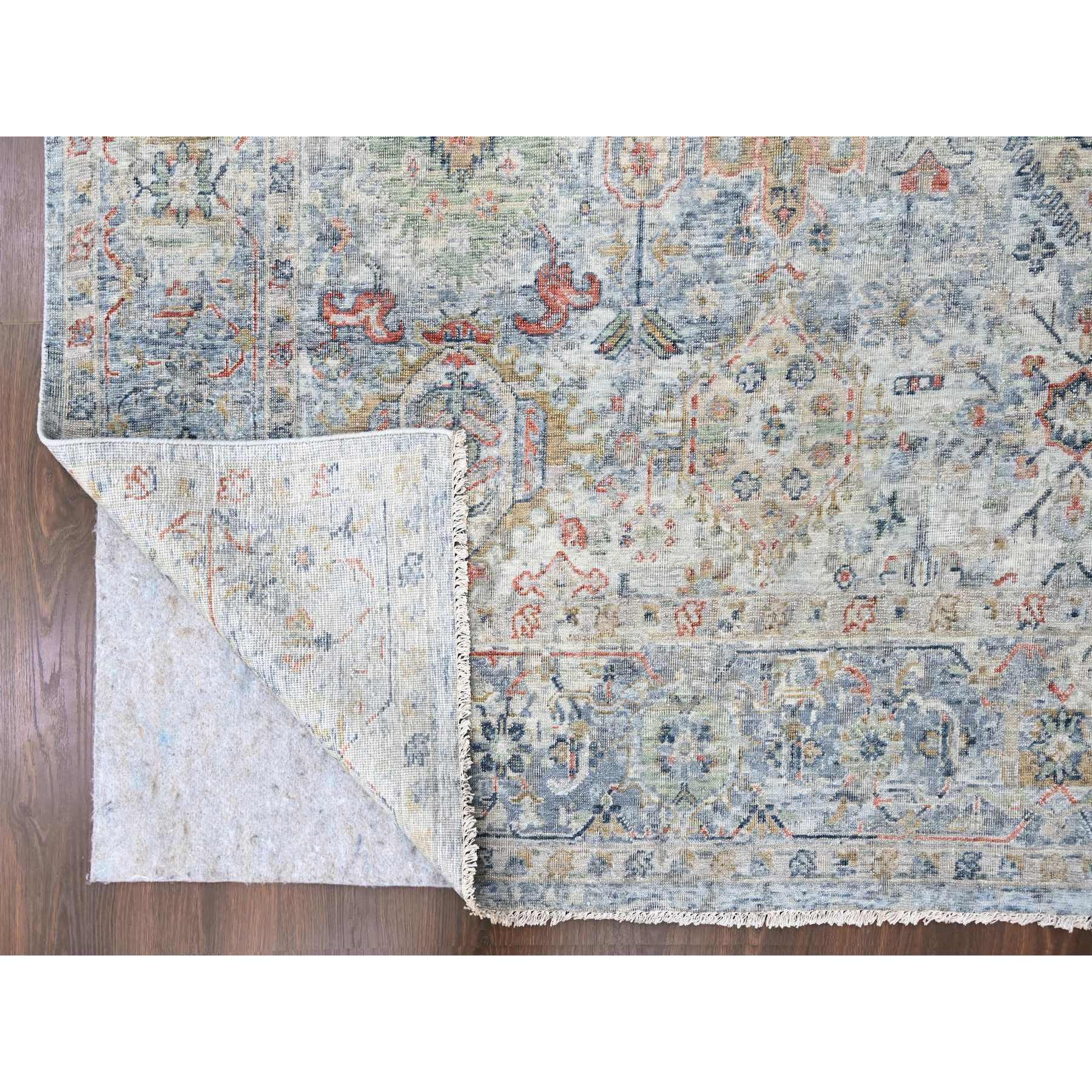 8'10"x11'9" Medium Gray, Antiqued Persian Ziegler Mahal Design, Distressed, Zero Pile, Shaved Low, 100% Wool, Hand Knotted, Oriental Rug Sh10165