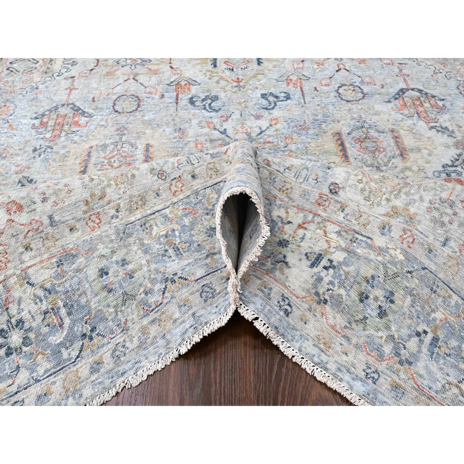 8'10"x11'9" Medium Gray, Antiqued Persian Ziegler Mahal Design, Distressed, Zero Pile, Shaved Low, 100% Wool, Hand Knotted, Oriental Rug Sh10165